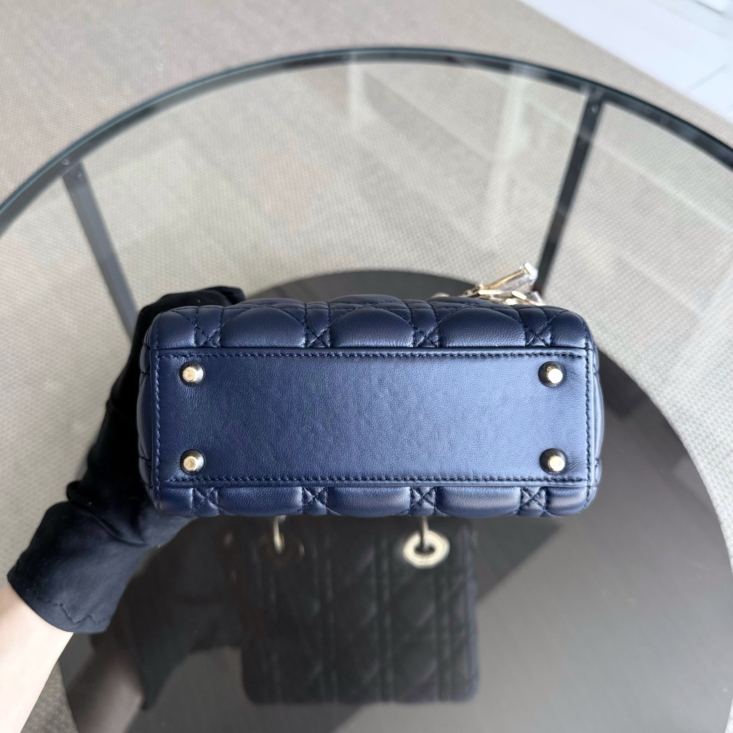 Dior Lady Mini - Cannage Lambskin Dark Blue Gold Hardware Chain Strap