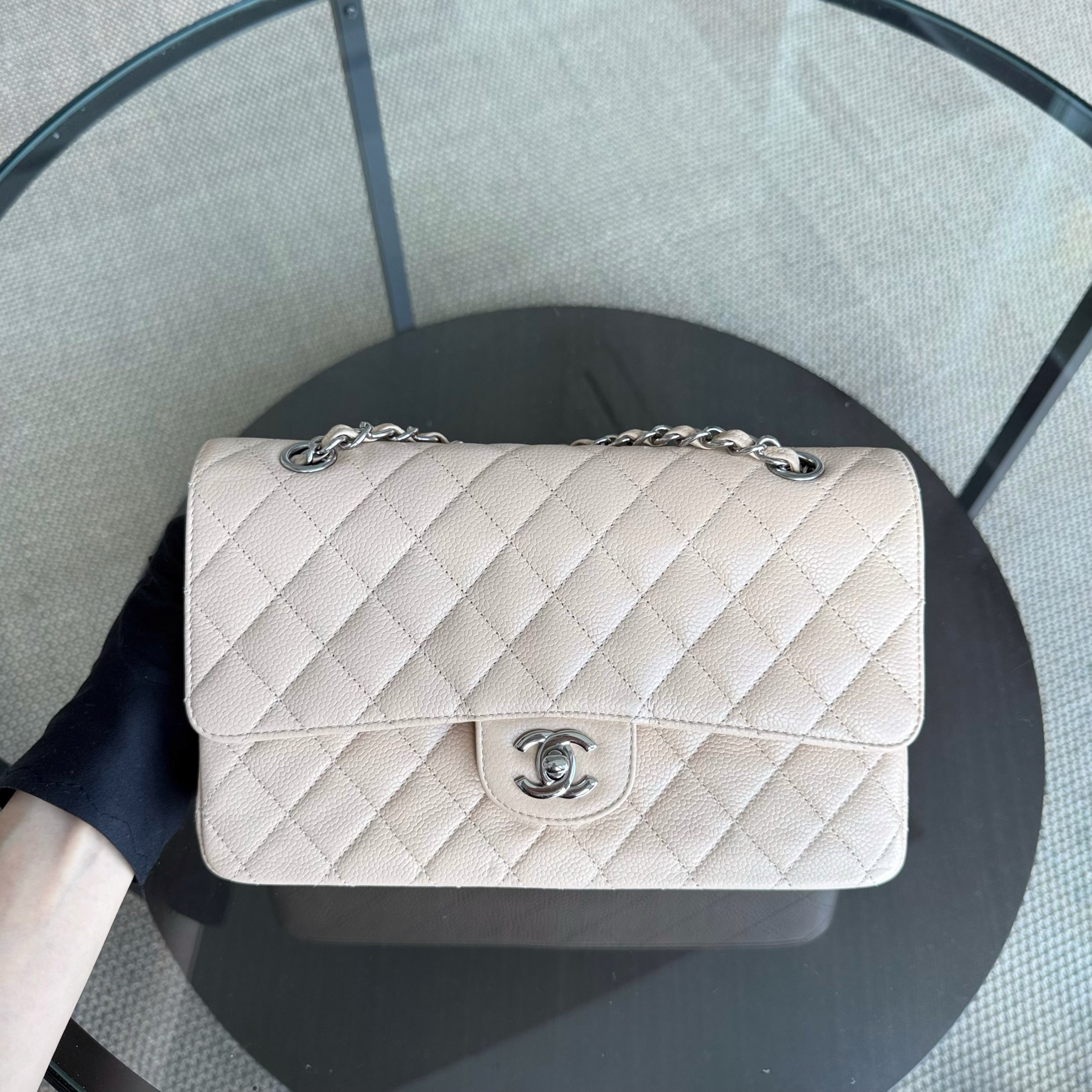 Chanel Classic Flap Medium - 25CM Quilted Lambskin Beige Silver Hardware Series 14