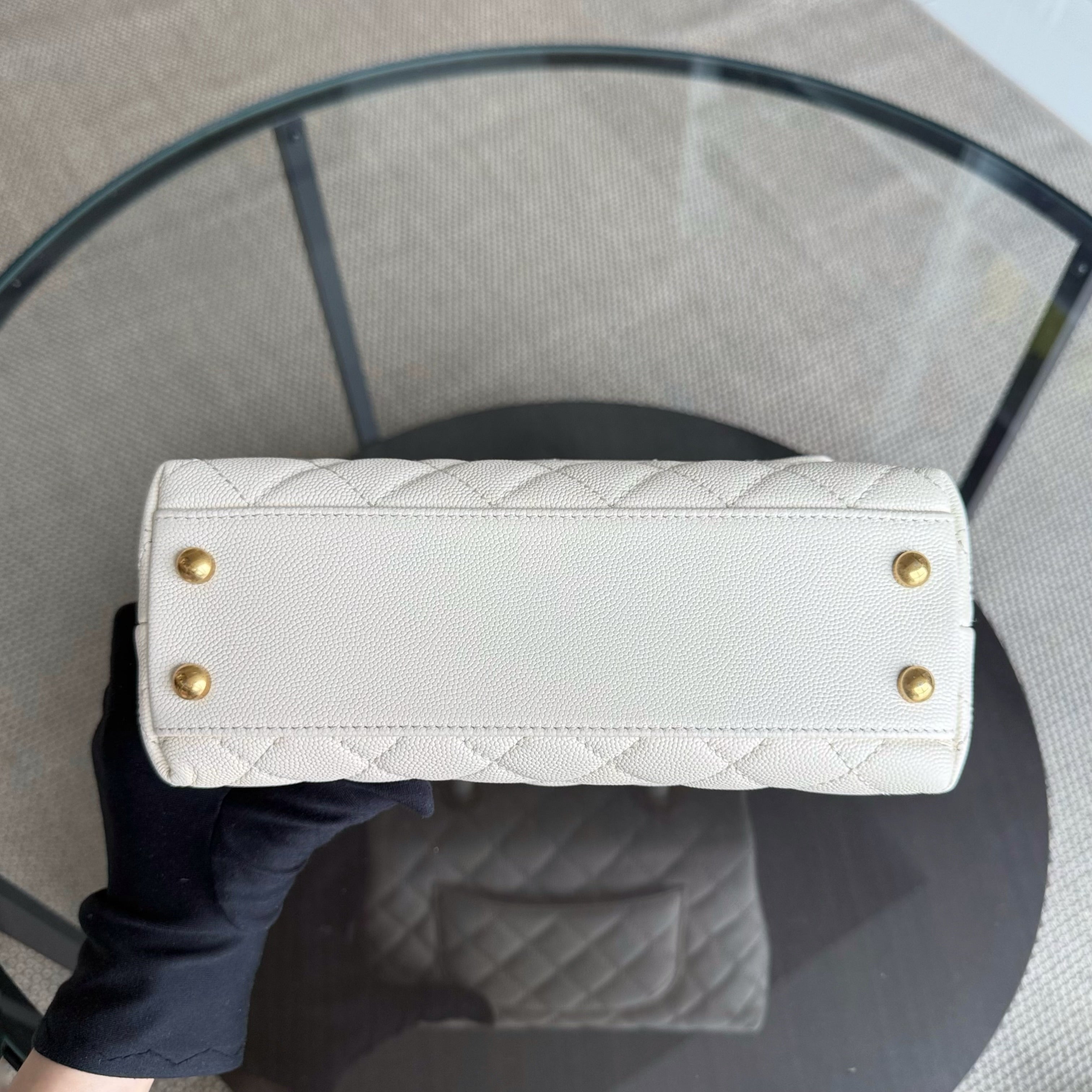Chanel Coco Handle Small - Caviar Quilted White Gold Hardward 24