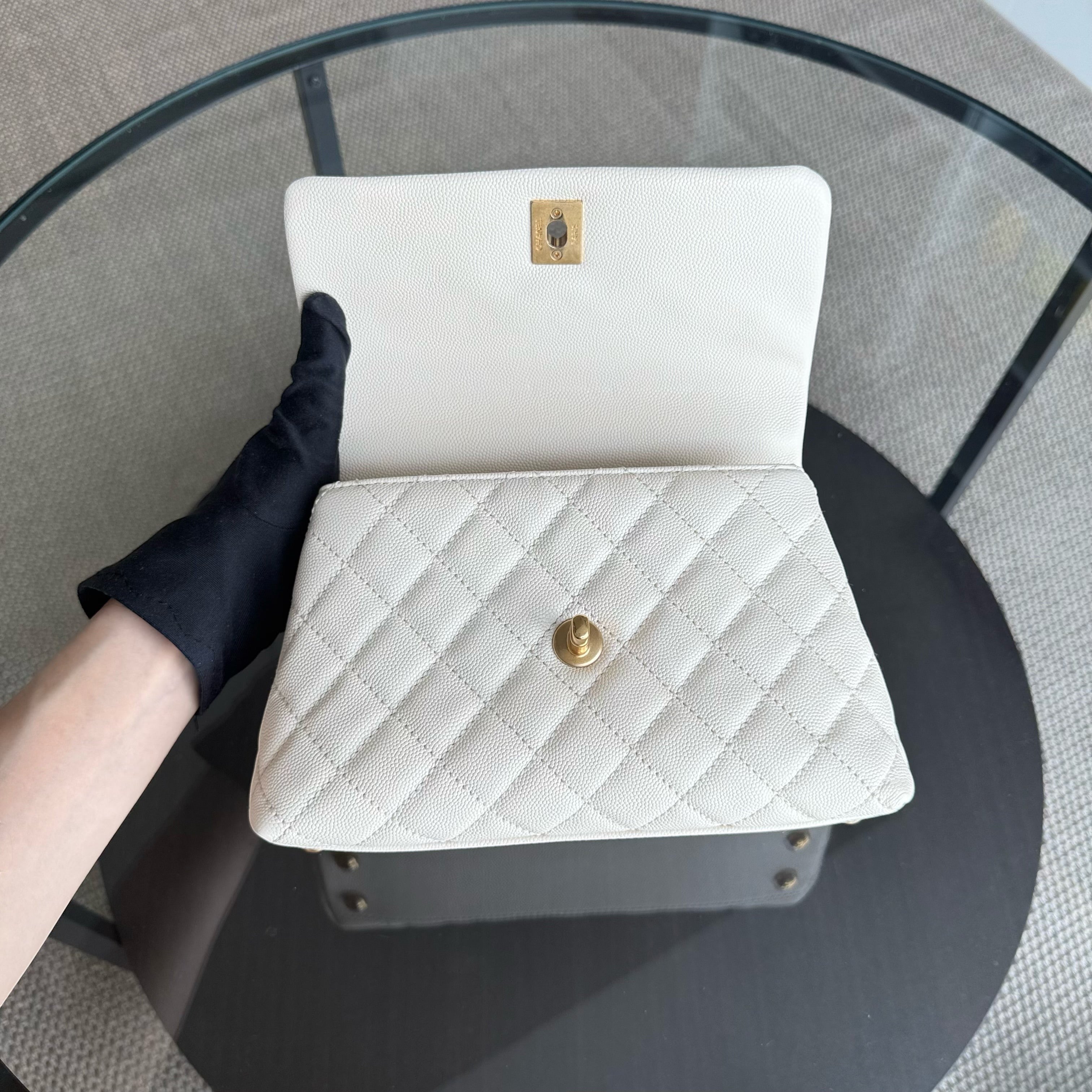 Chanel Coco Handle Small - Caviar Quilted White Gold Hardward 23