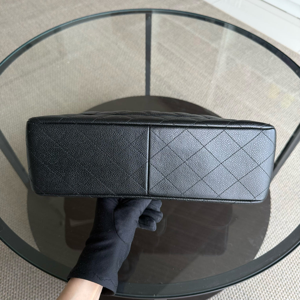 Chanel Classic Flap Jumbo - Caviar 30CM Double Flap Quilted Black Silver Hardware