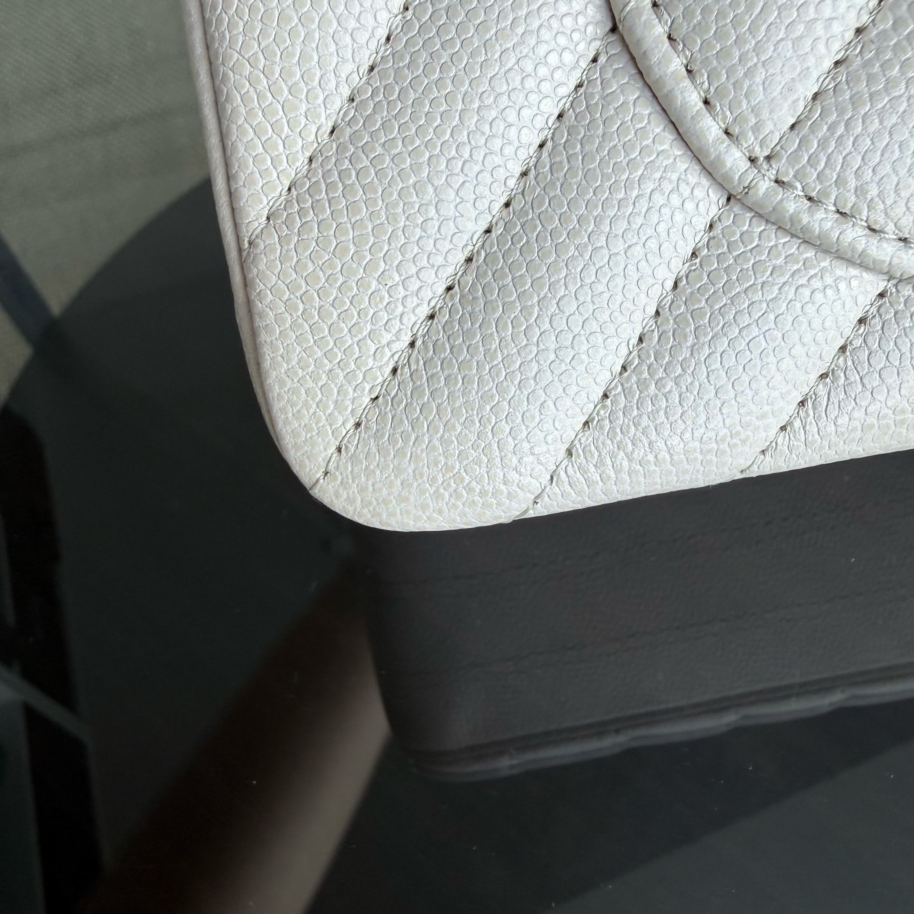 Chanel Classic Flap Small - Caviar 23CM Chevron Cream White Gold Hardware Series 26