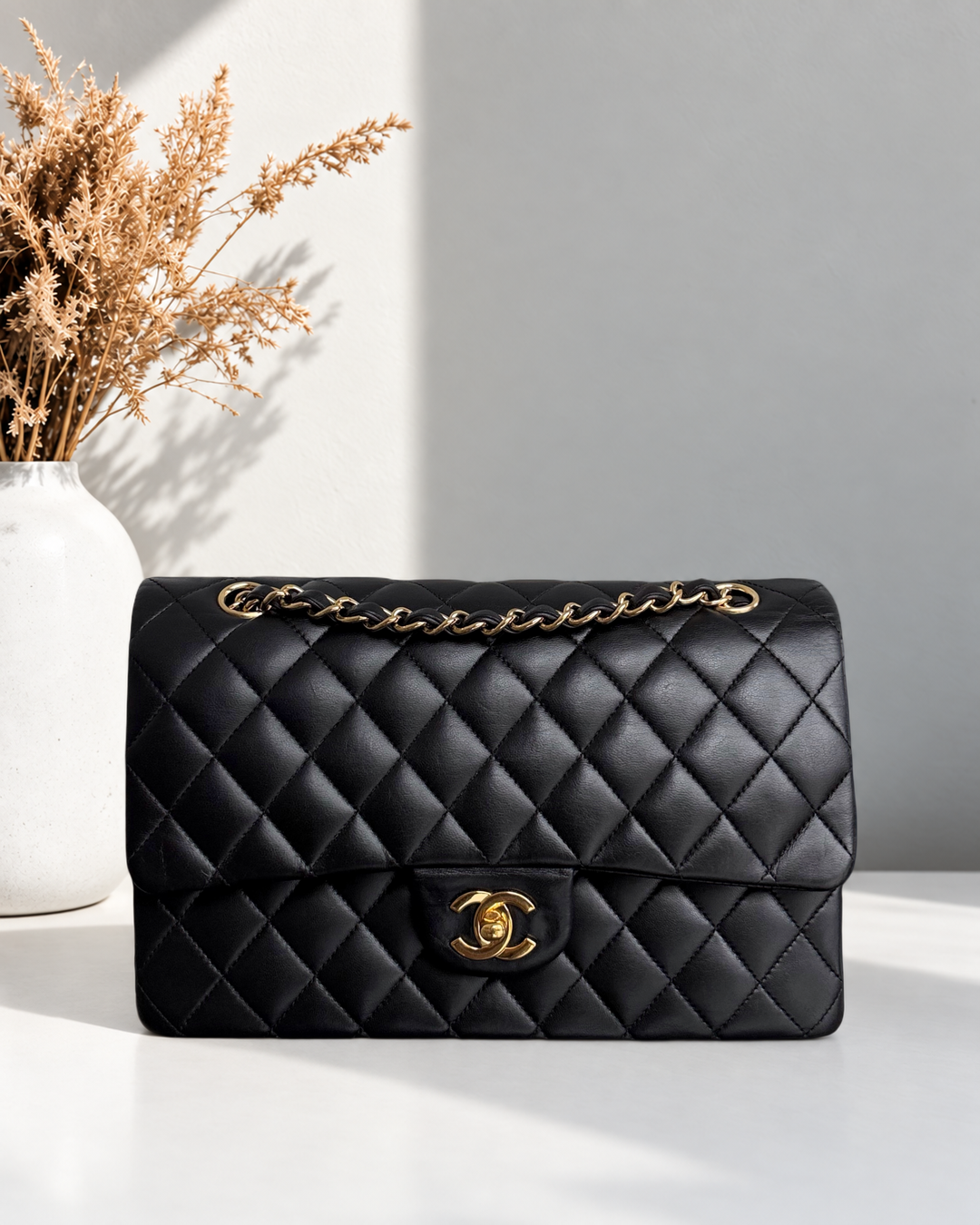 Chanel Classic Flap Medium - 25CM Quilted Lambskin Black Gold Hardware Series 13