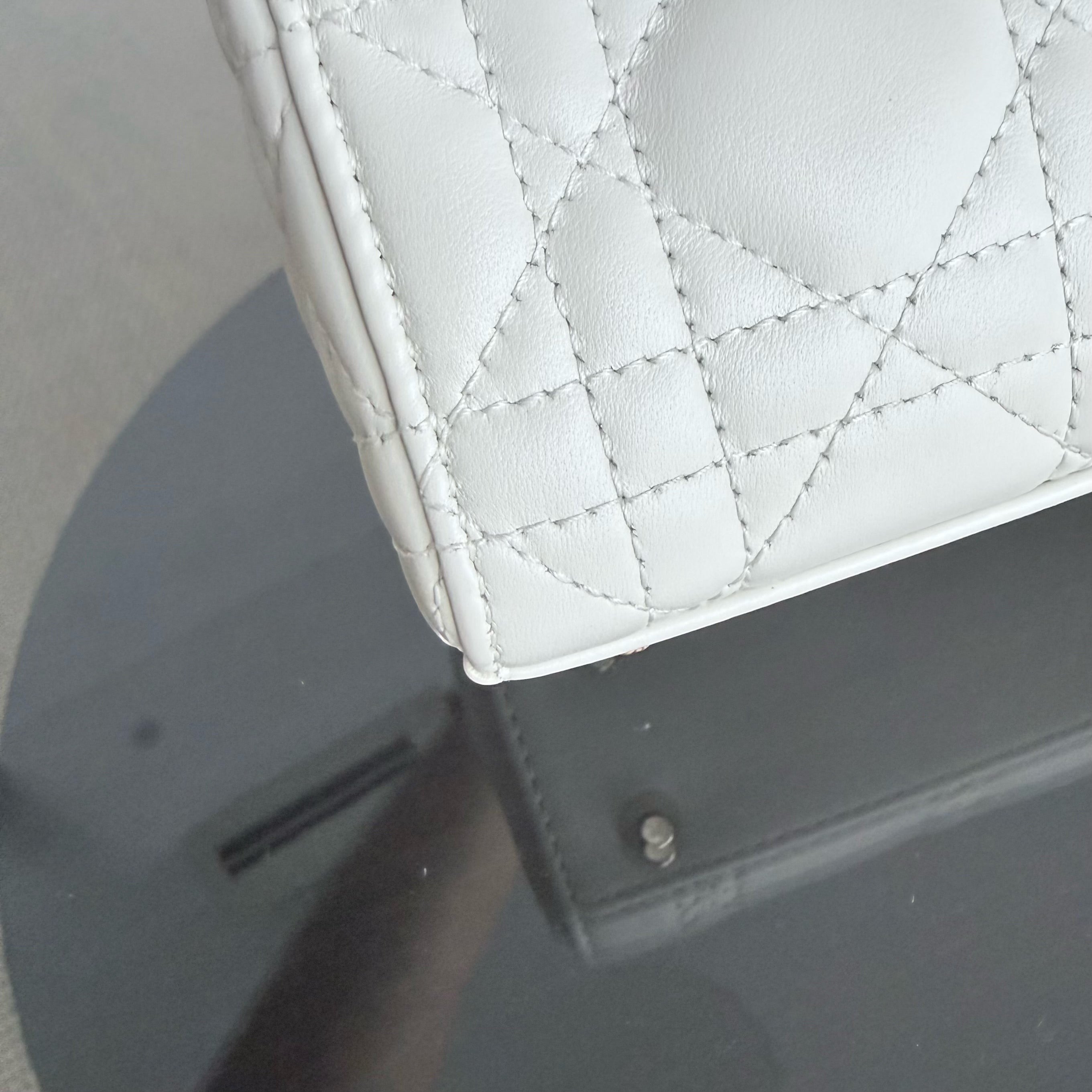 Dior Lady Mini - Year 2024 Cannage Lambskin White Gold Hardware Chain Strap