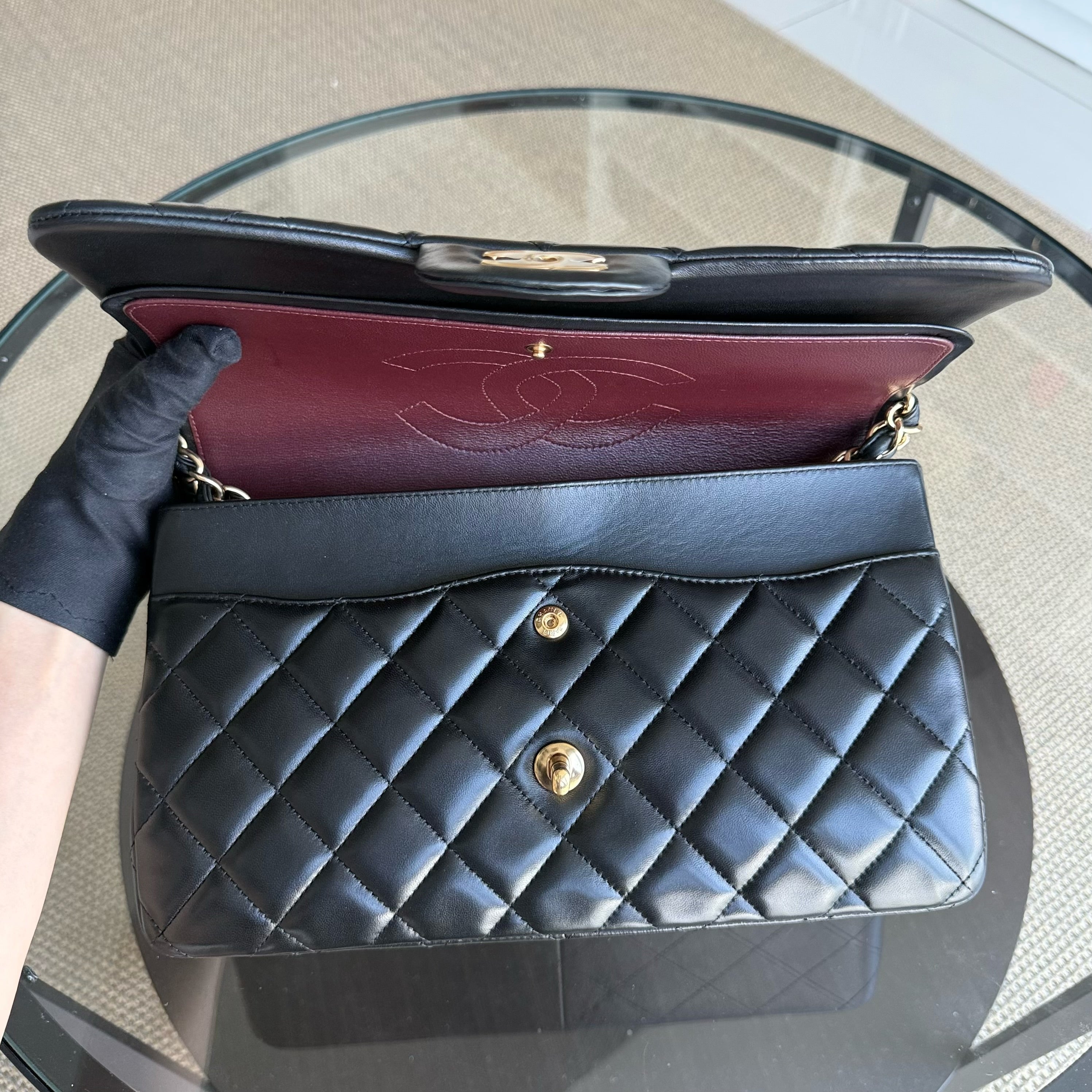 Chanel Classic Flap Jumbo - Double Flap Quilted Lambskin Black Gold Hardware Series 17
