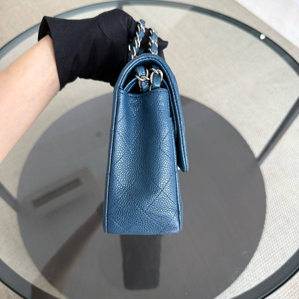 Chanel Classic Flap Medium - Caviar 25CM Quilted Blue Silver Hardware Series 20