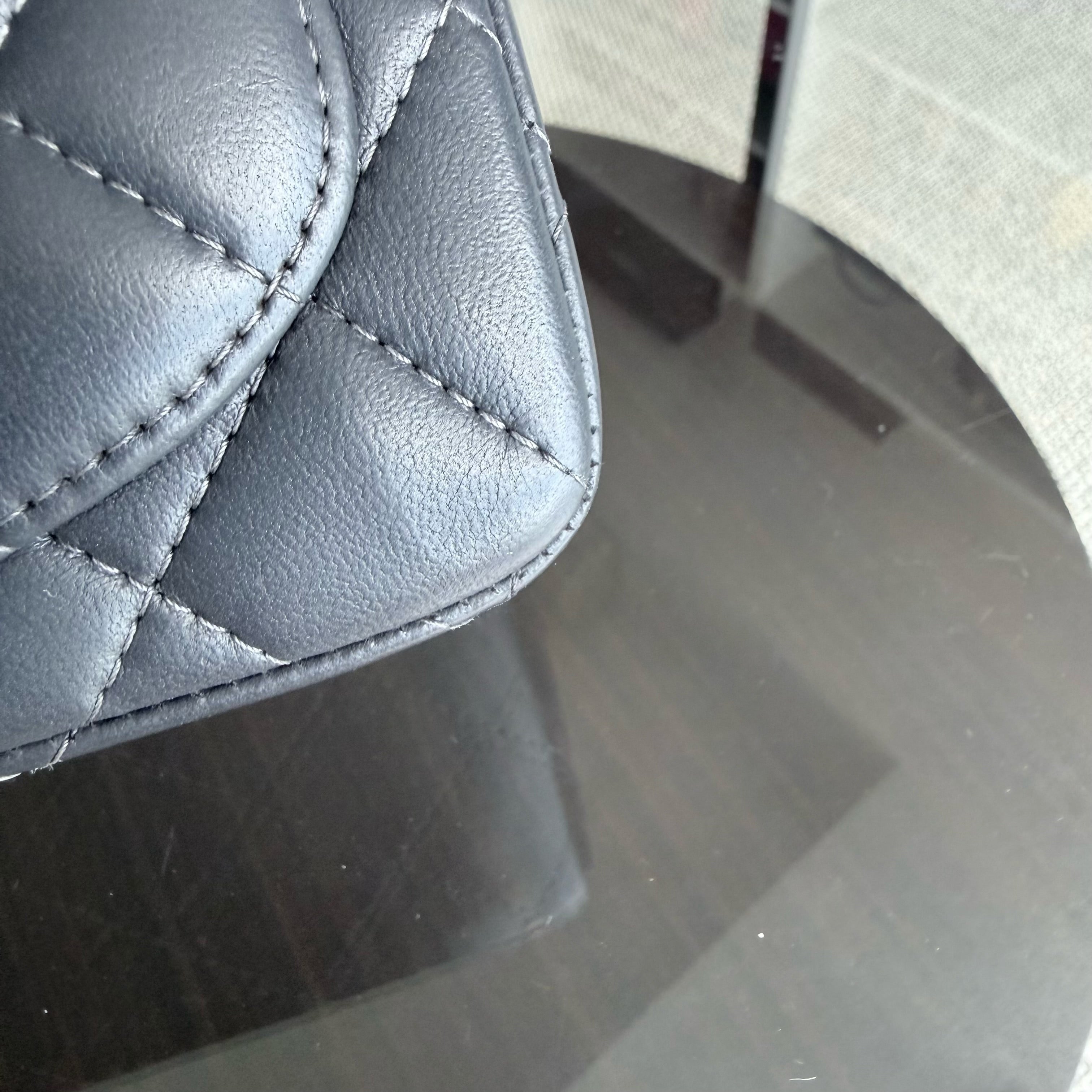 Chanel Classic Flap Mini Square - 17CM Quilted Lambskin Dark Gray Grey Gold Hardware Series 16