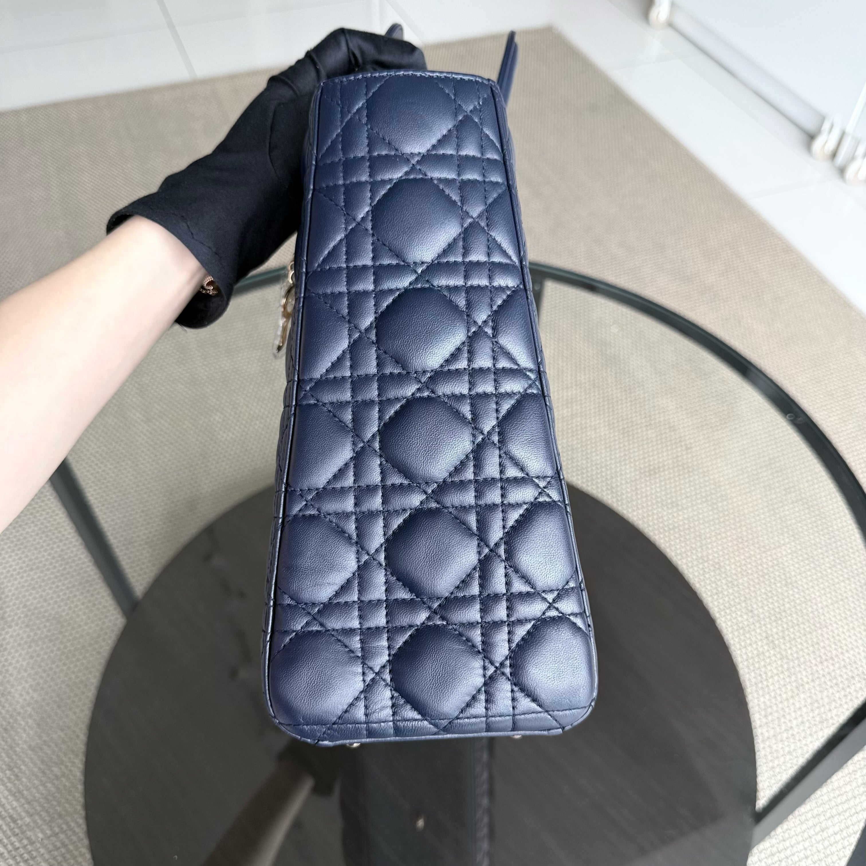 Dior Lady Large Flap - Canange Lambskin Dark Blue Gold Hardware
