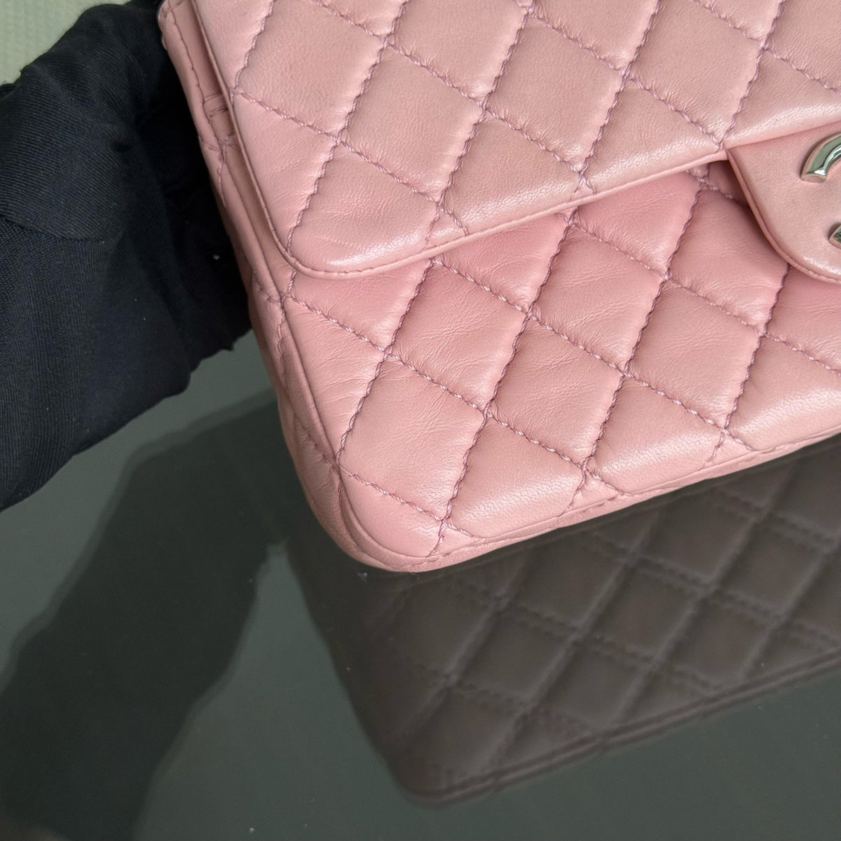 Chanel Classic Flap Medium - 25CM Quilted Lambskin Light Pink Silver Hardware Series 12