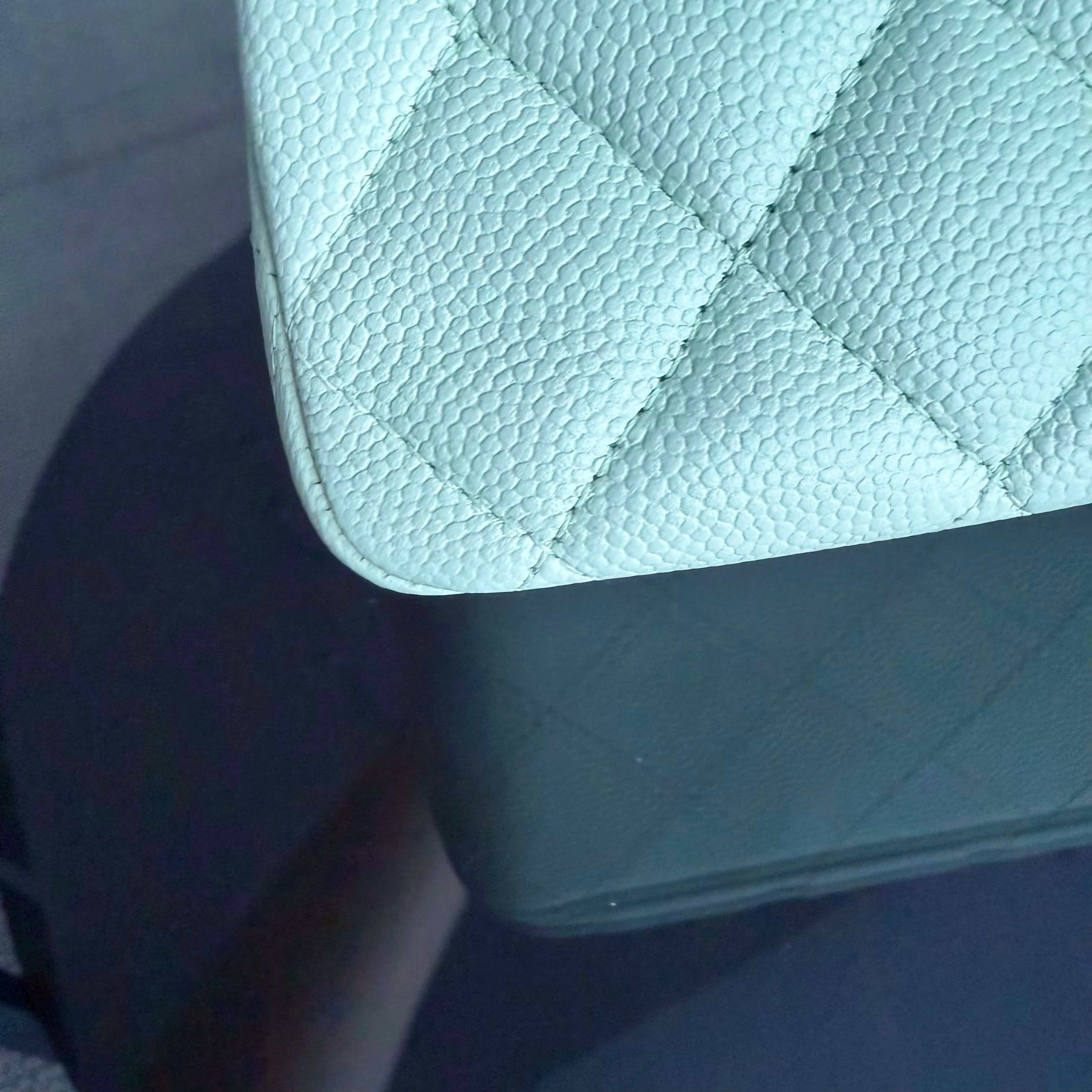 Chanel Classic Flap Medium - Caviar 25CM Quilted Grained Calfskin Light Mint Green Gold Hardware Microchip