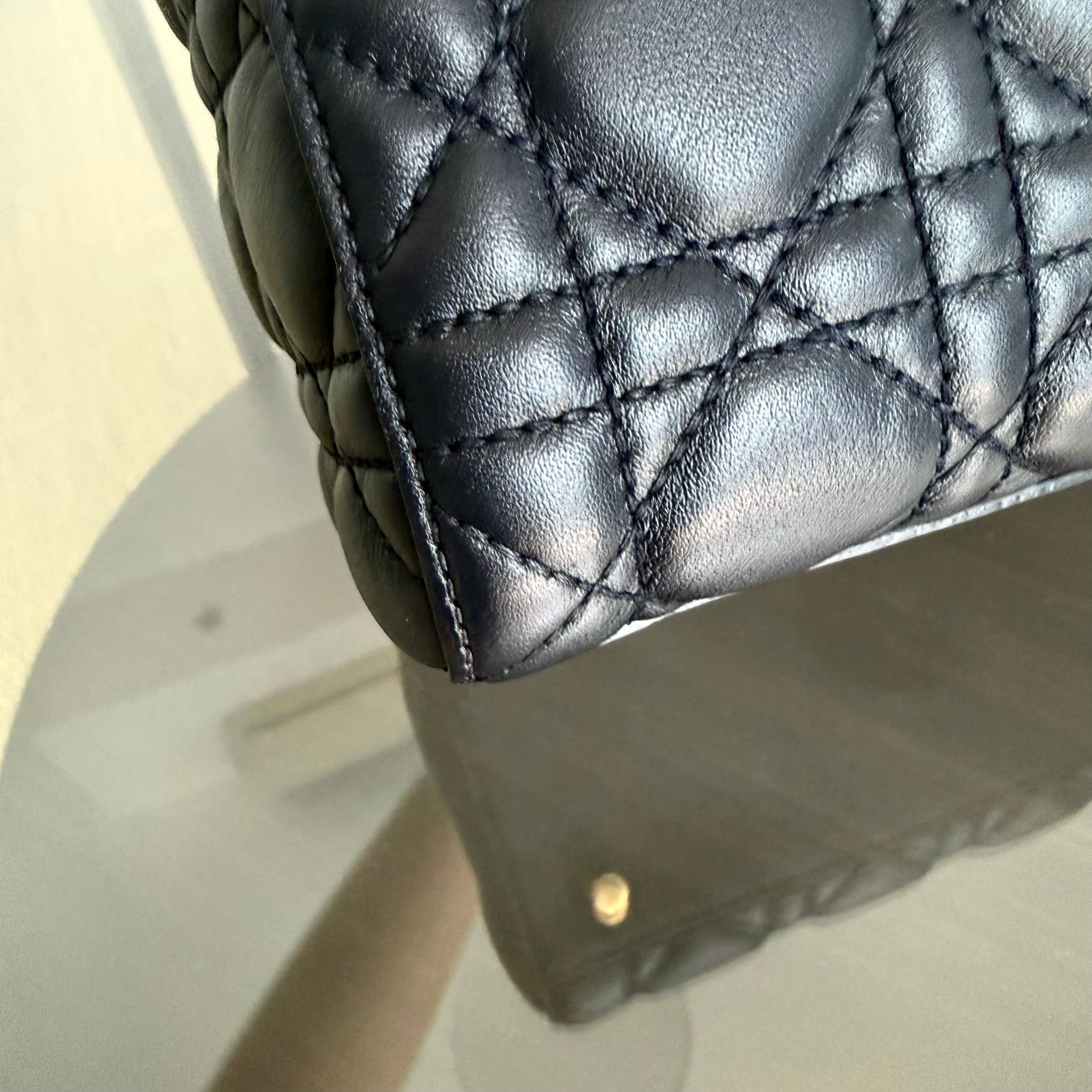 Dior Lady Medium Flap - Cannage Calfskin Midnight Blue Gold Hardware