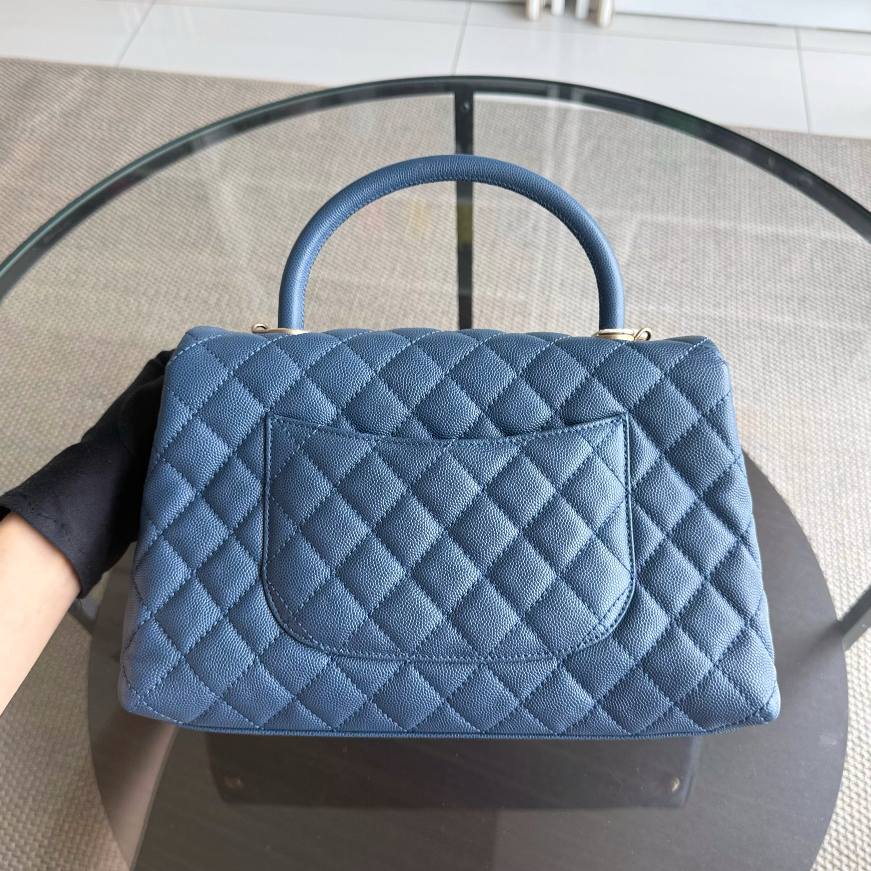Chanel Coco Handle Medium - Caviar 29CM Quilted Blue Gold Hardware Series 24
