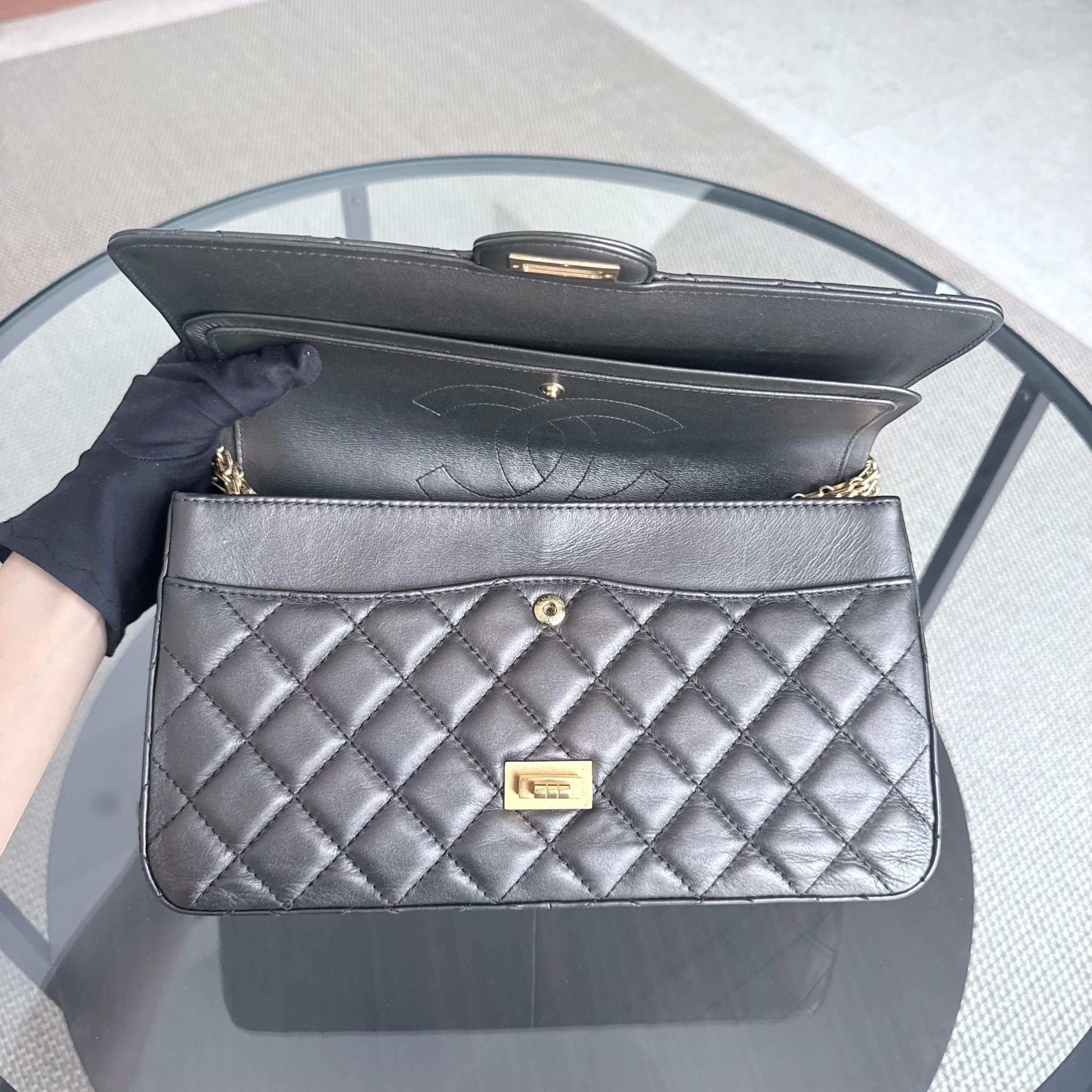 Chanel 2.55 Reissue 226 - Quilted Aged Calfskin Dark Grey Bronze Gold Hardware