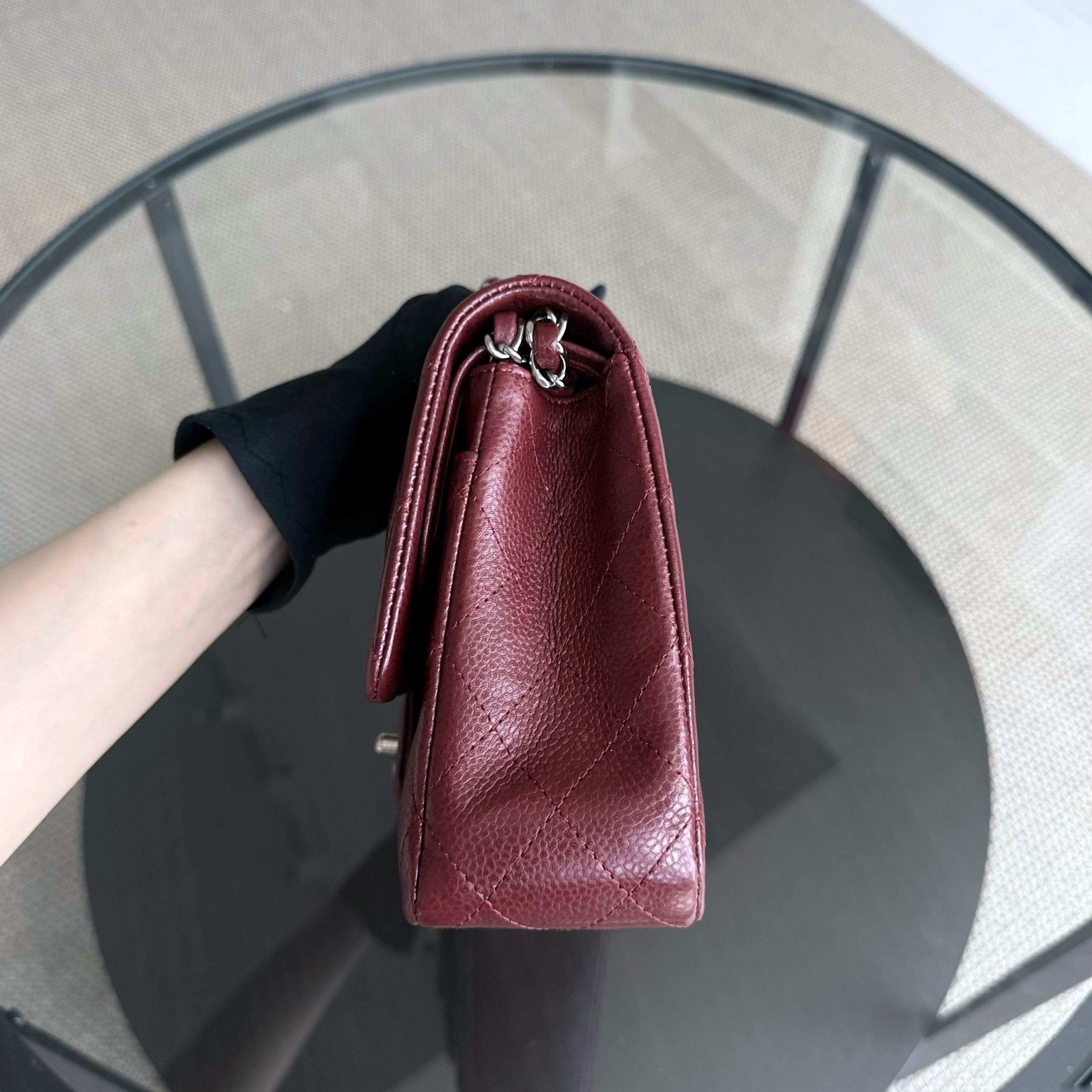 Chanel Classic Flap Medium - Caviar 25CM Quilted Grained Calfskin Burgundy Dark Red Silver Hardware Series 15