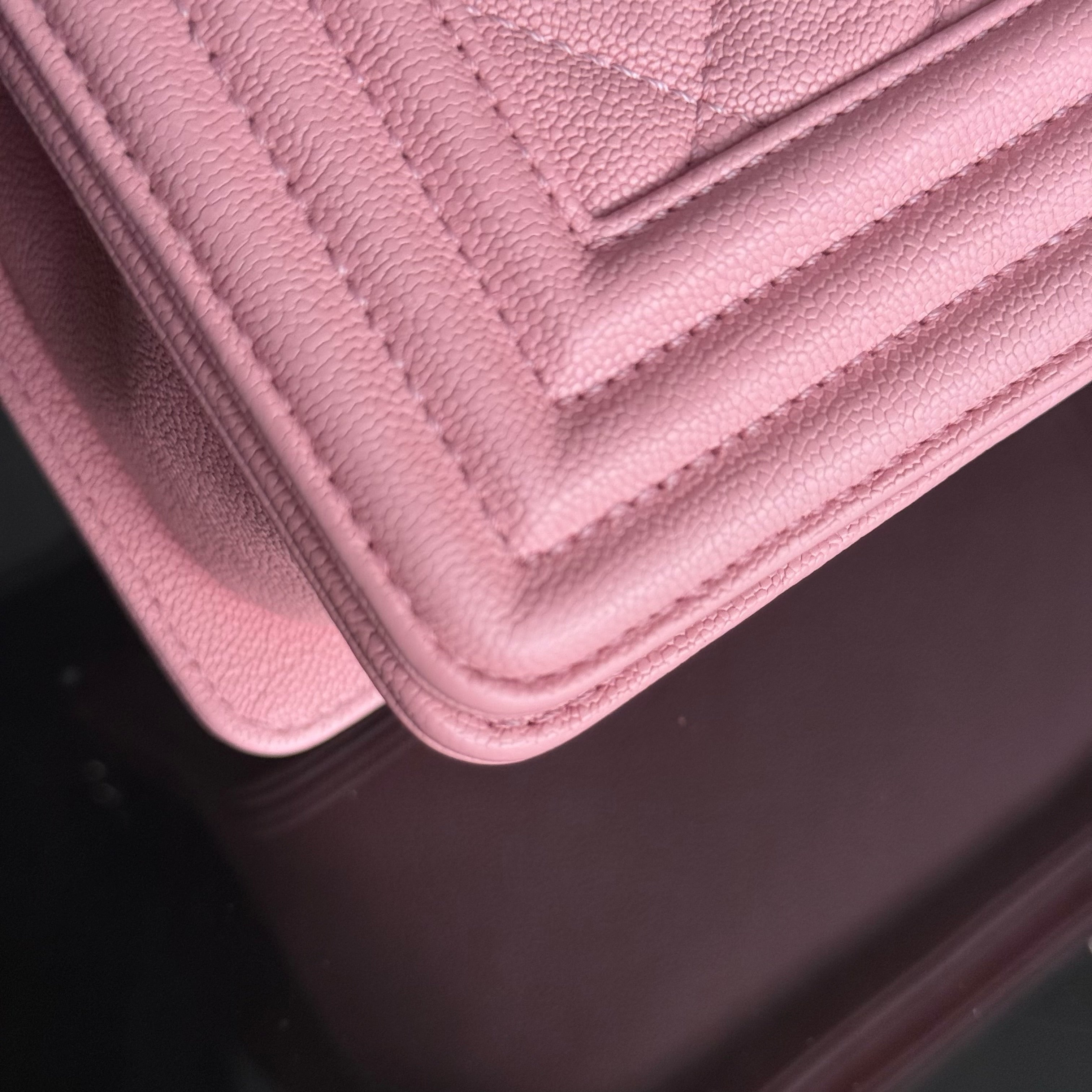 Chanel Boy Medium - Caviar 25CM Quilted Pink Gold Hardware Series 27