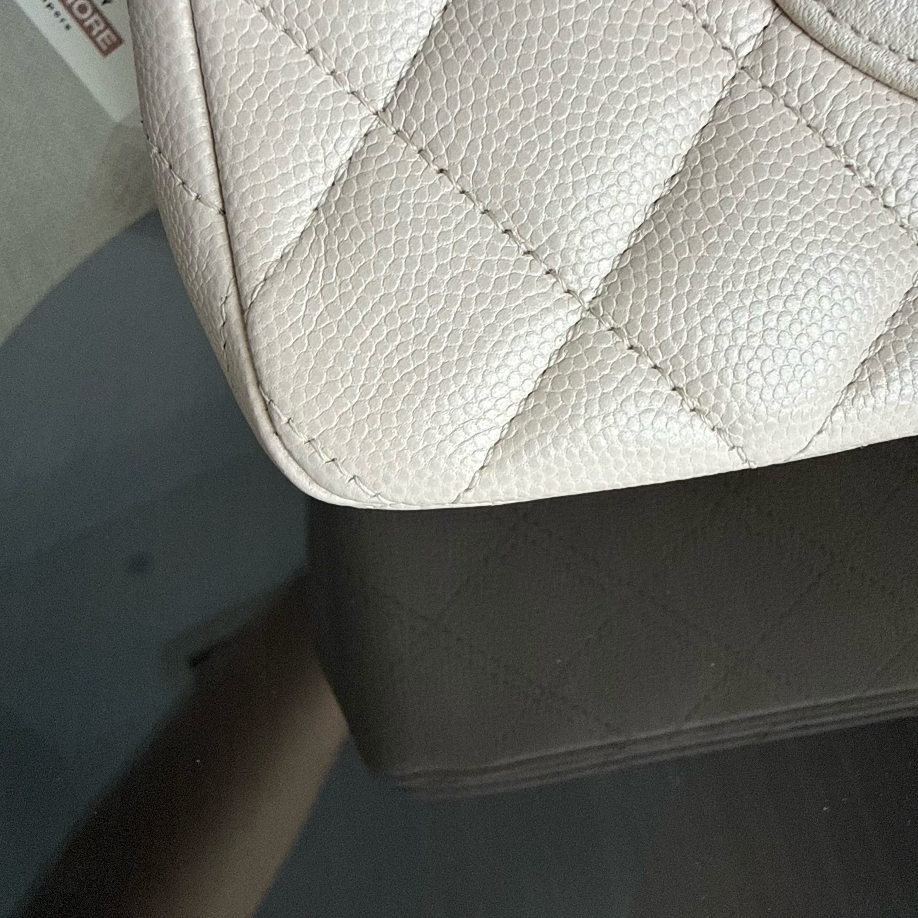 Chanel Classic Flap Medium - Caviar 25CM Quilted Double Flap Light Gray Grey Silver Hardware Series 26