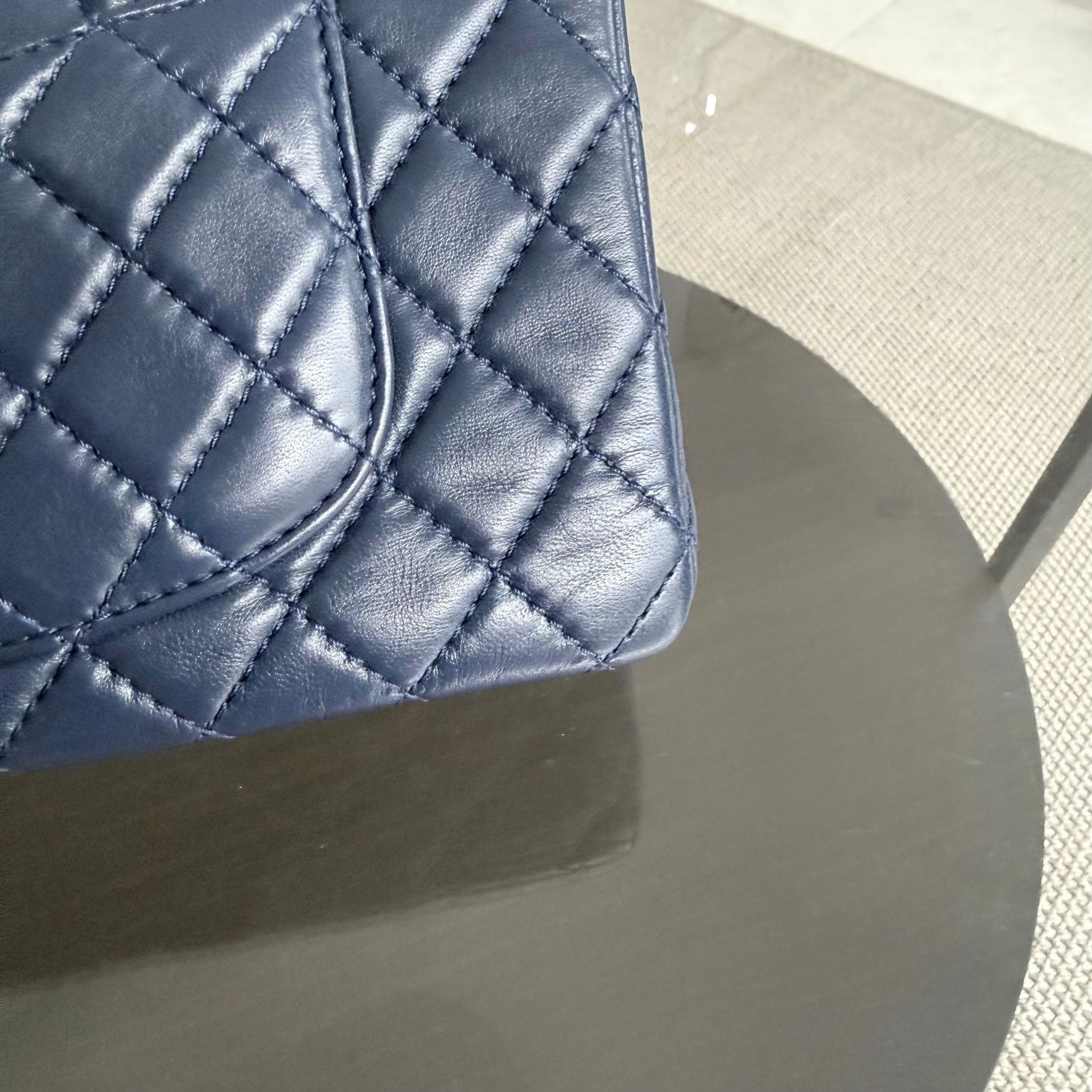 Chanel Classic Flap Medium - 25CM Quilted Lambskin Dark Blue Gold Hardware Series 12