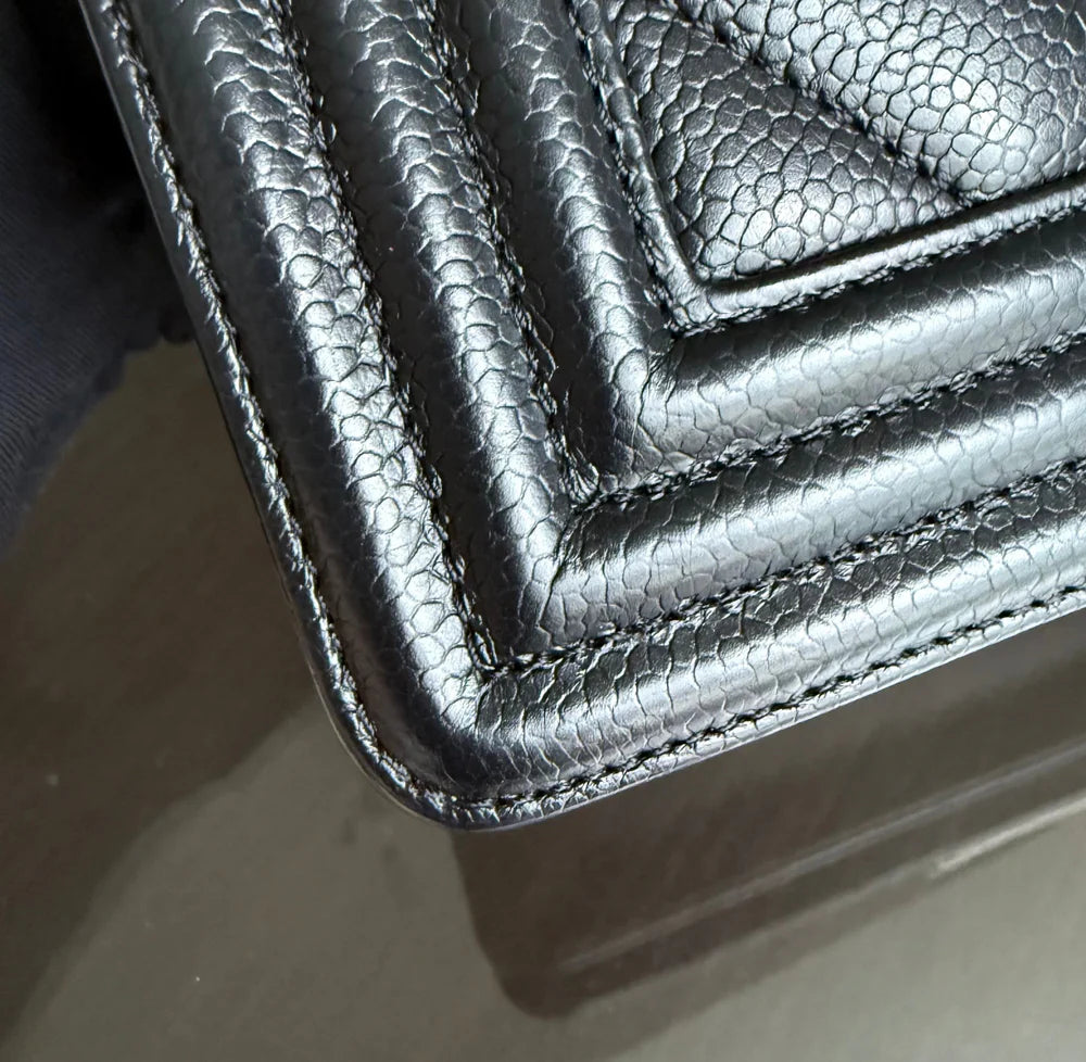 Chanel Boy Small - Caviar 20CM Chevron Grained Calfskin Black Leboy Ruthenium Sliver Hardware Series 28