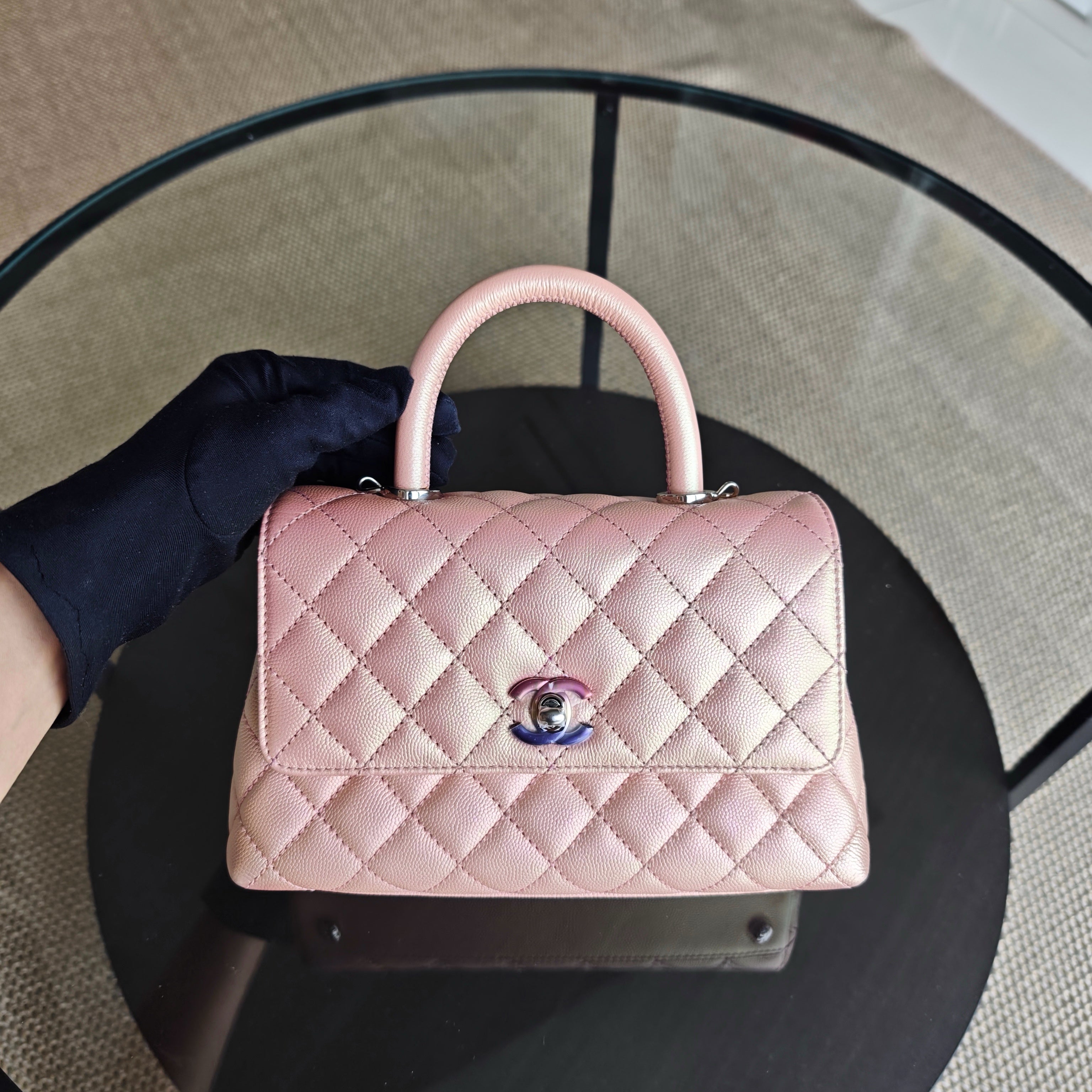 Chanel Coco Handle Small - Caviar Quilted Irridescent Pink Gold Hardware Microchip