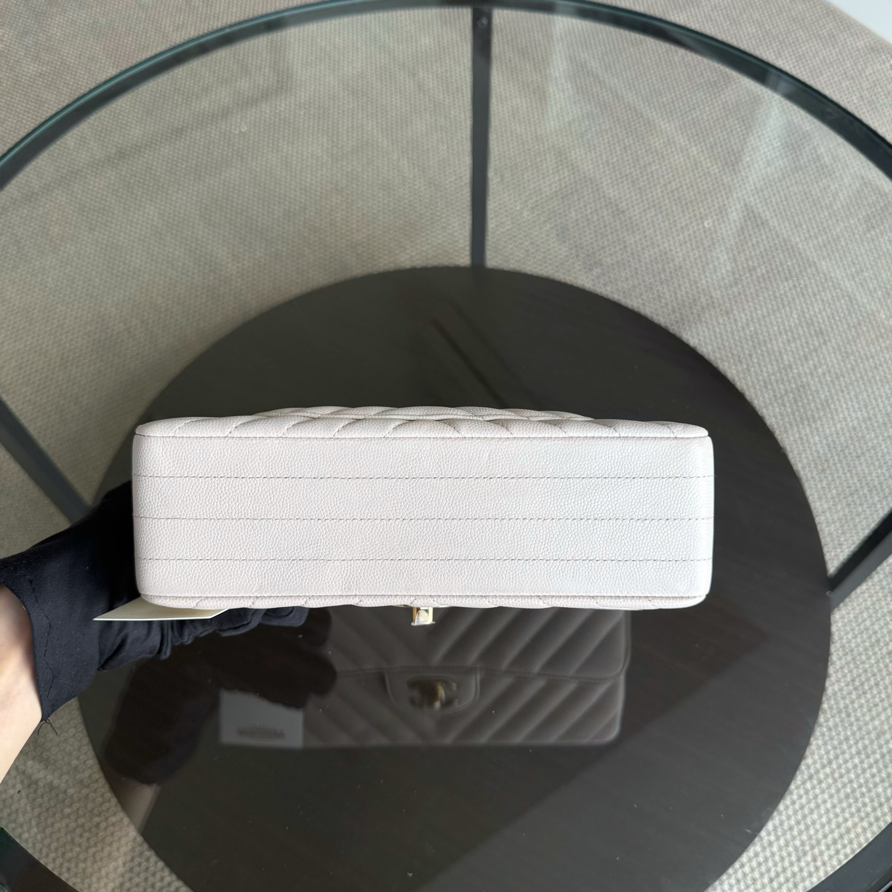 Chanel Classic Flap Small - Caviar 23CM Chevron Cream White Gold Hardware Series 26