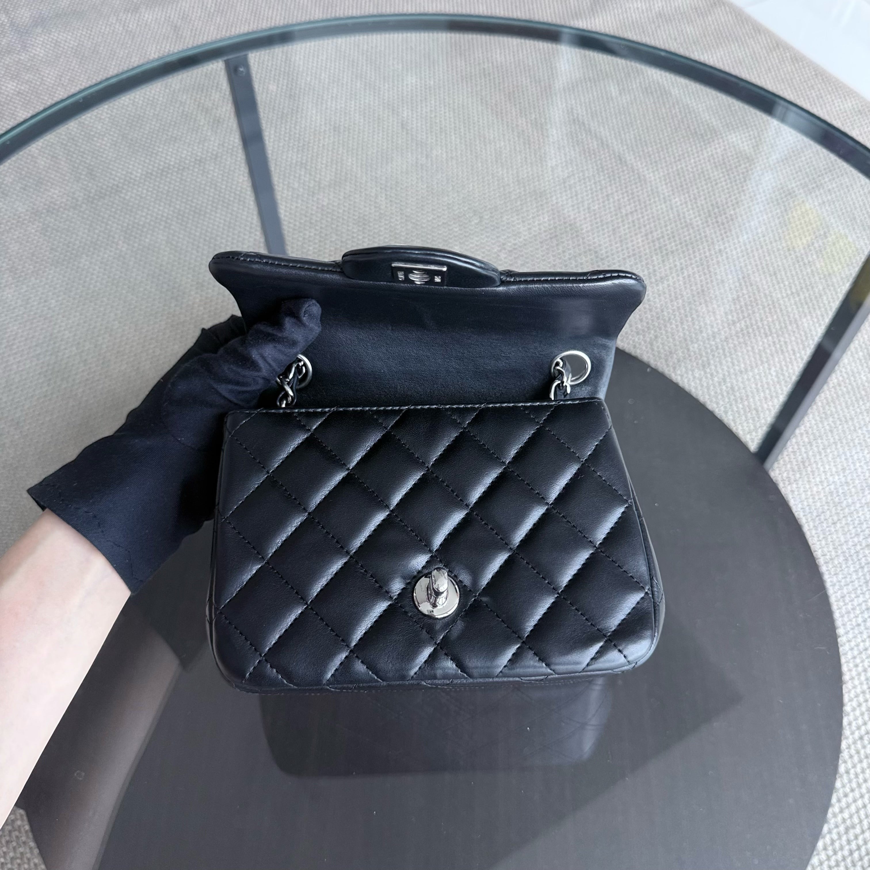 Chanel Classic Flap Mini Square - 17CM Quilted Lambskin Black Silver Hardware Series 26