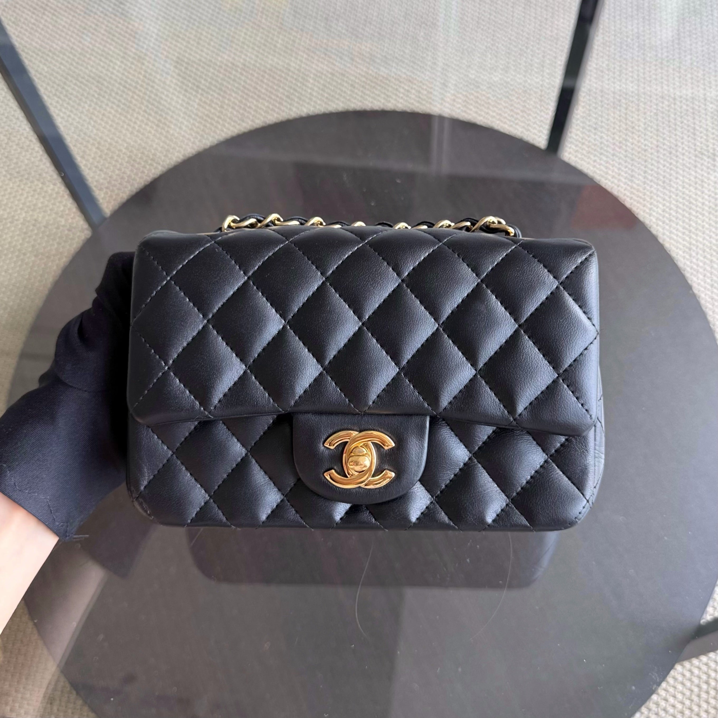 Chanel Lambskin Mini Rectangle Classic Flap - 20CM Quilted Black Golden Hardware Series 21