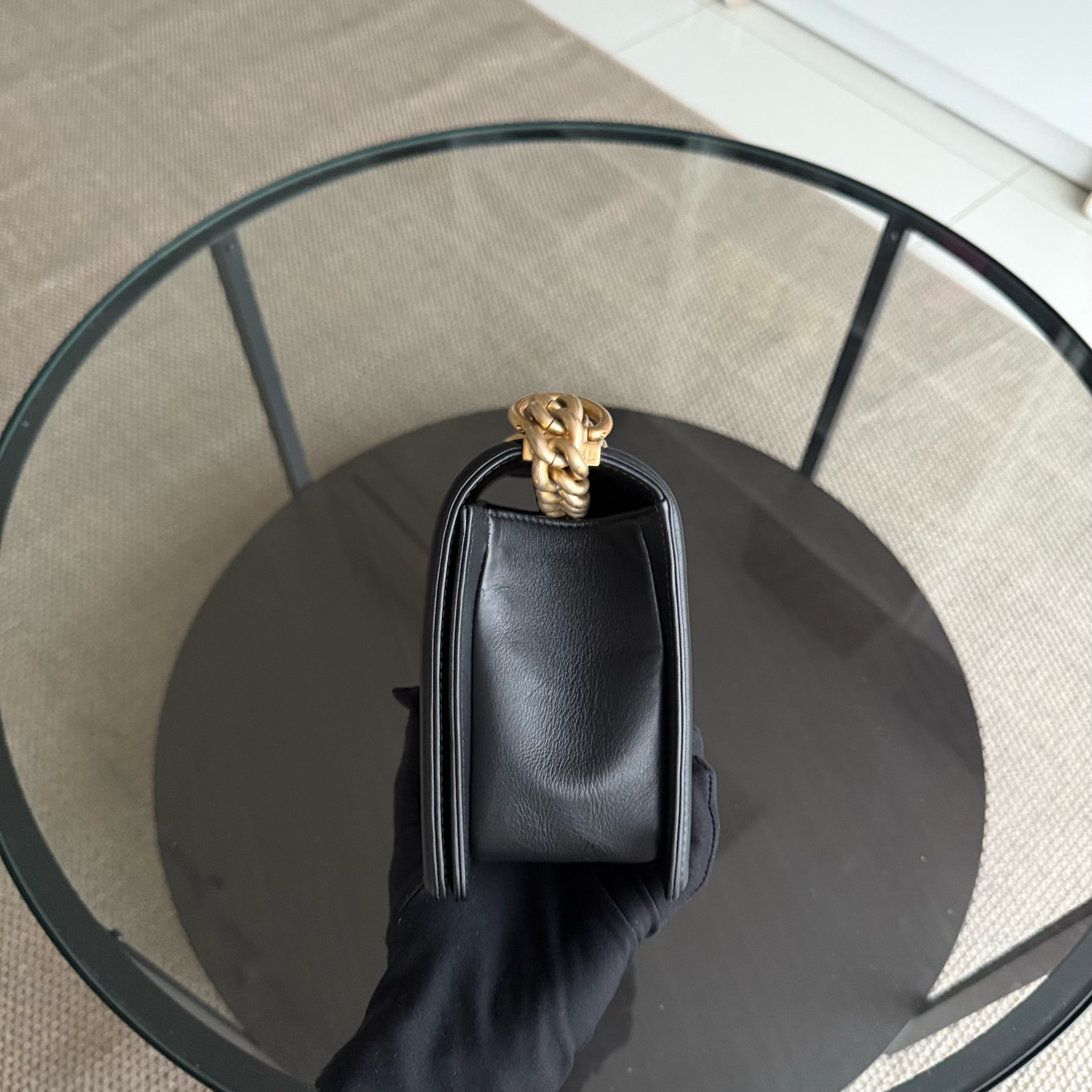 Chanel Boy Medium - Calfskin 25CM Quilted Black Gold Hardware Series 20