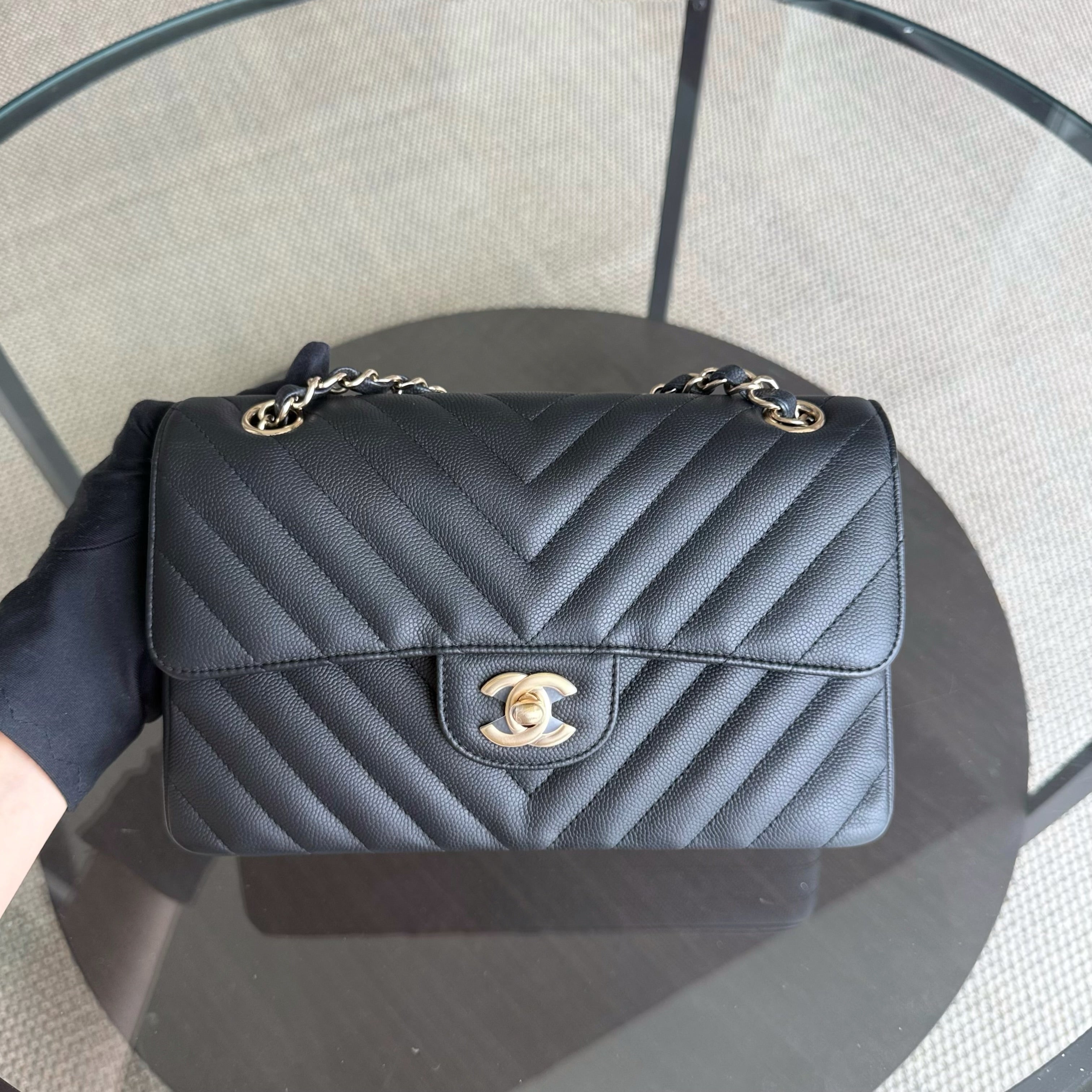 Chanel Classic Flap Small - Caviar 23CM Chevron Black Gold Hardware Series 27