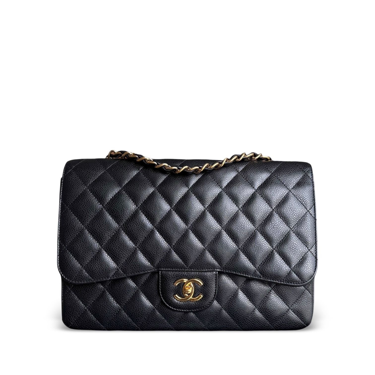 Chanel Classic Flap Jumbo - Caviar 30CM Single Flap Quilted Black Gold Hardware Series 13