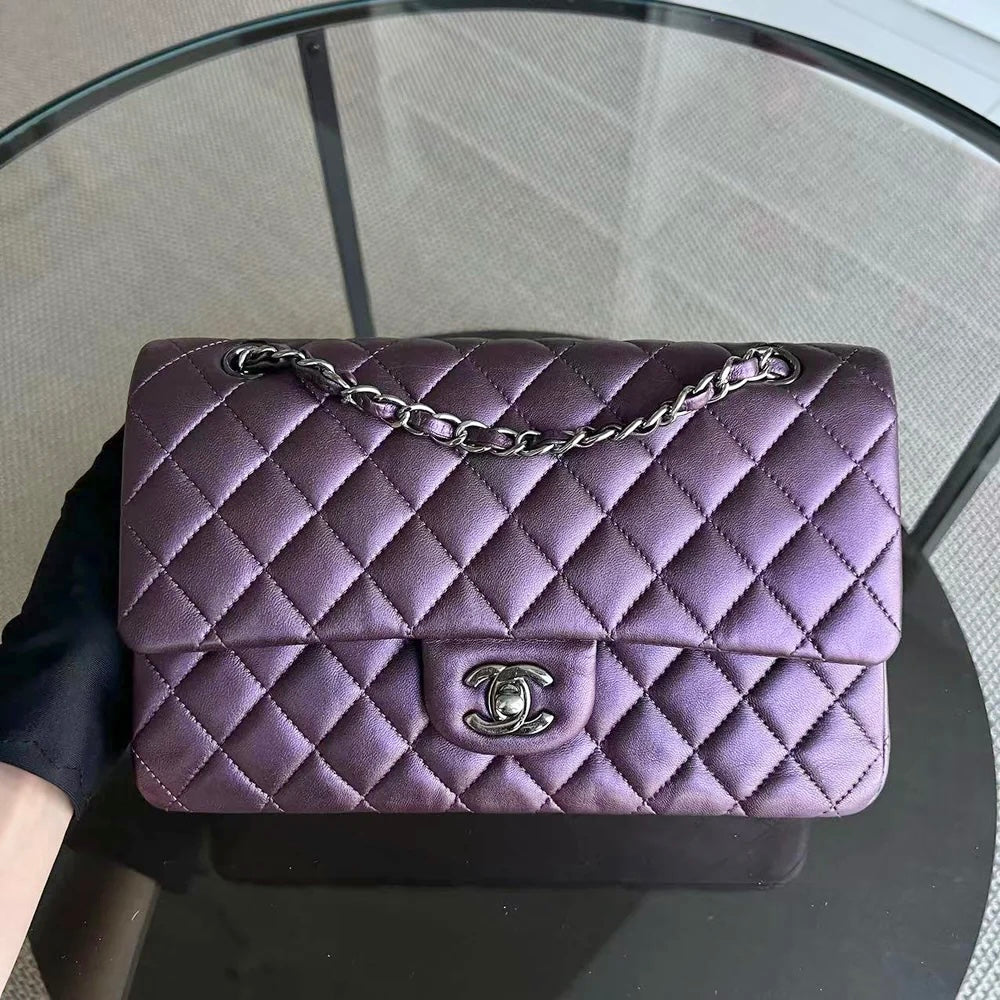 Classic Flap Quilted Lambskin Purple Silver Hardware Series 24