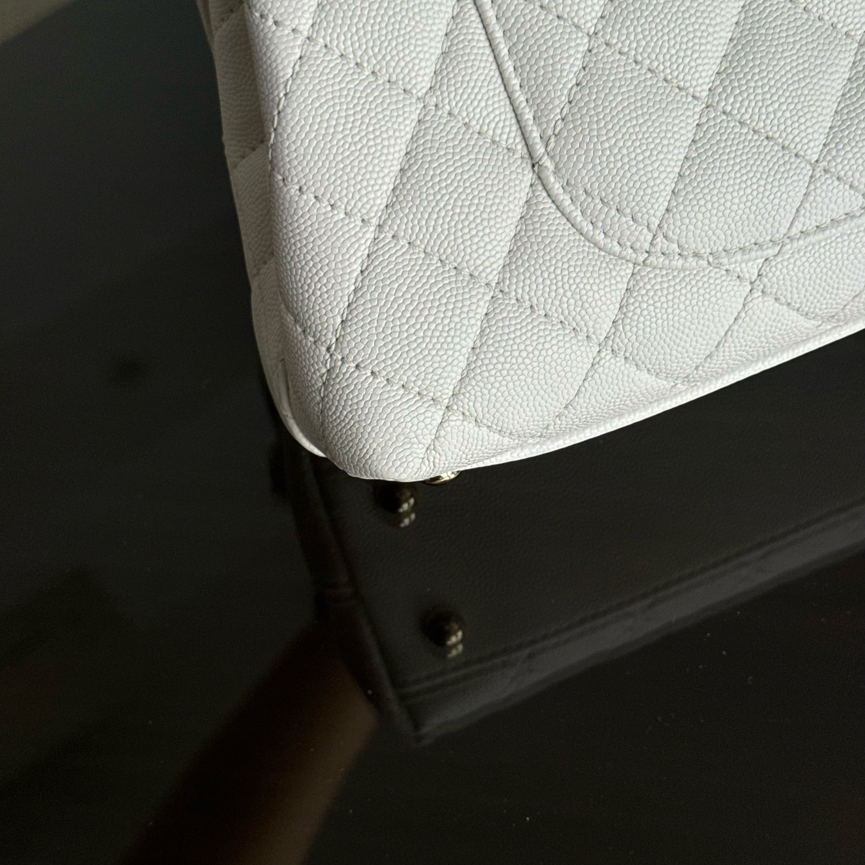 Chanel Coco Handle Small - 24CM Caviar Quilted White Gold Hardware Microchip