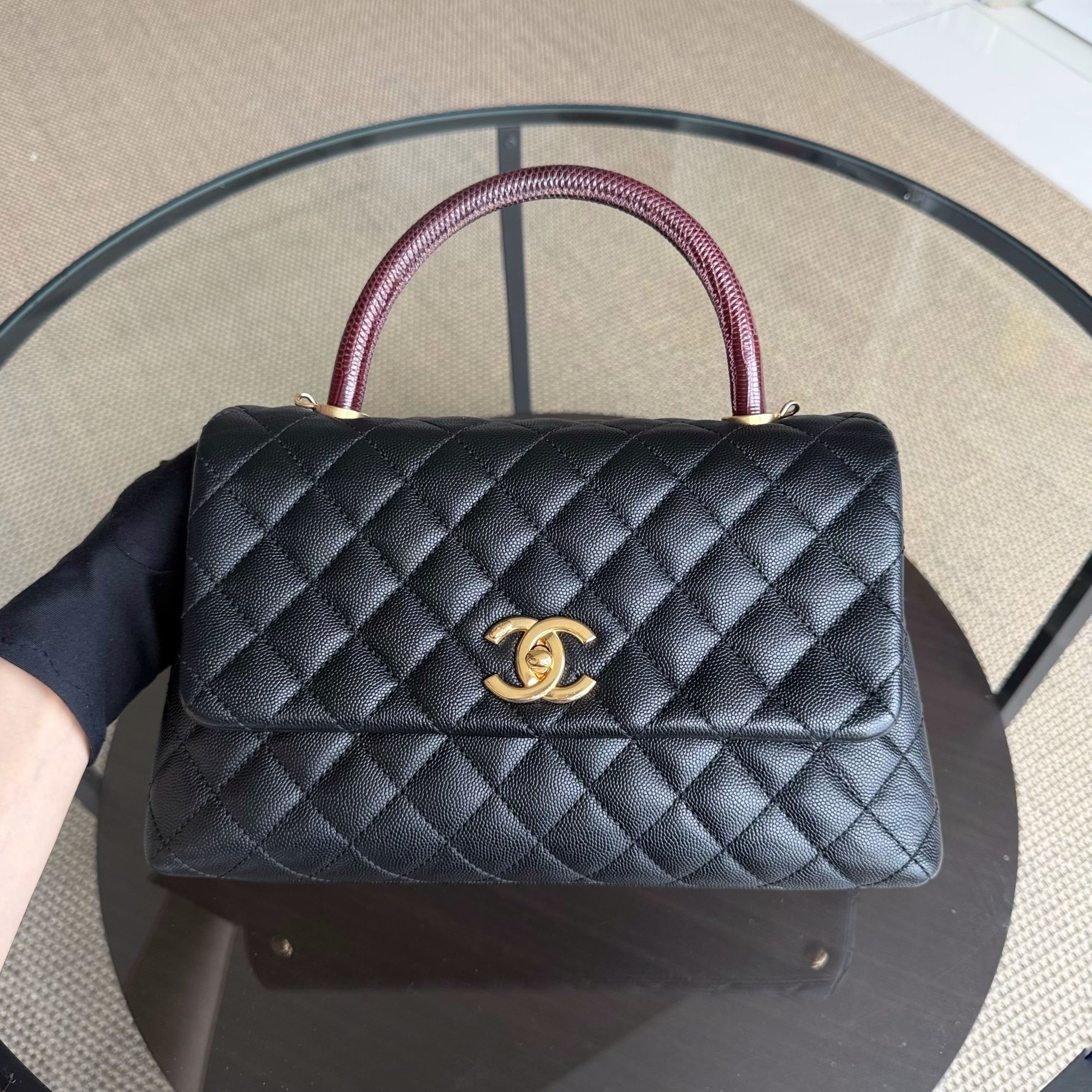Chanel Coco Handle Medium - Caviar 29CM Quilted Black Gold Hardware Series 23