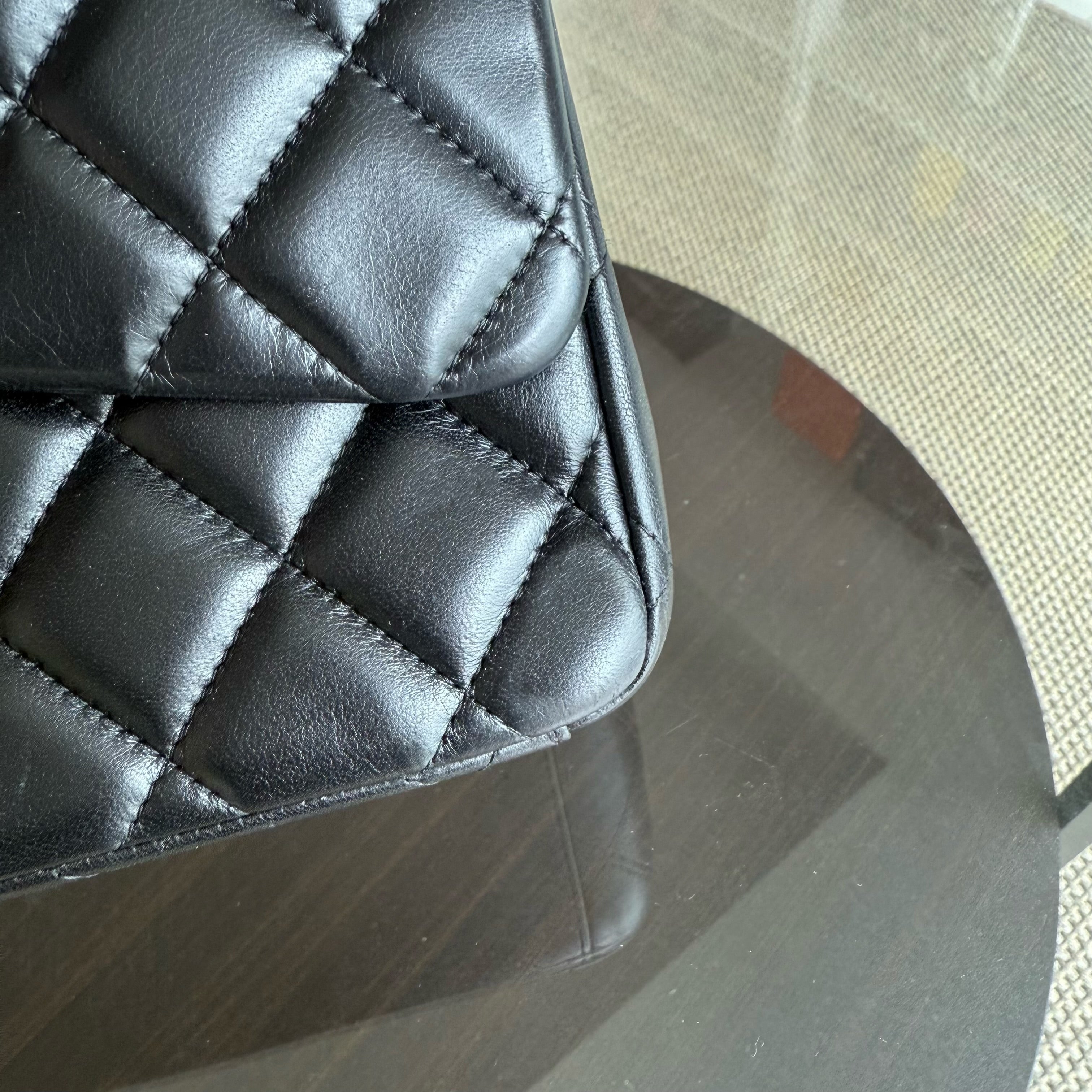 Chanel Classic Flap Maxi - 34CM Quilted Single Flap Lambskin Black Silver Hardware Series 13