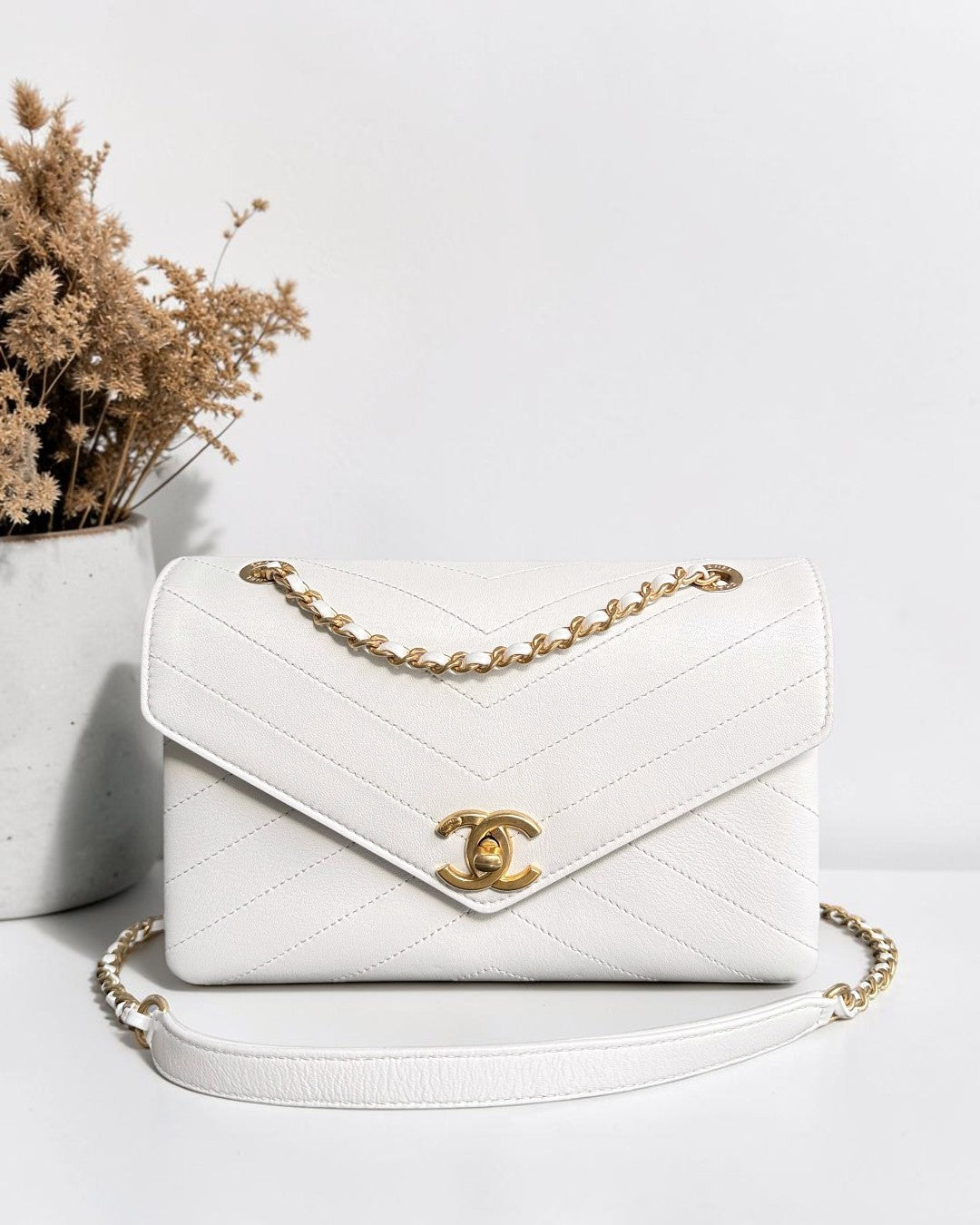 Chanel Coco Chevron Bag - Calfskin White Gold Hardware Series 25