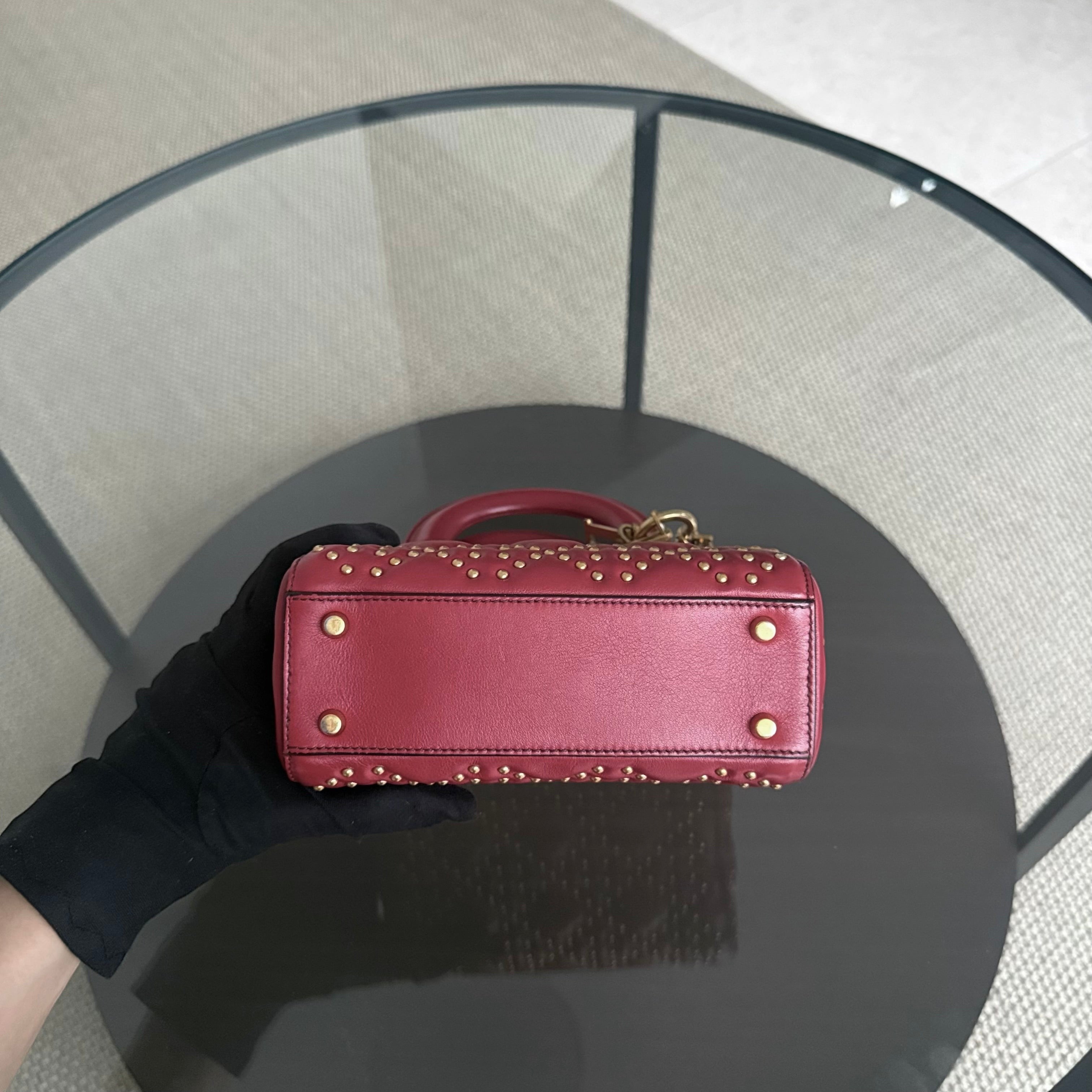 Dior Lady Mini - Valentine Studded Red Golden Hardware