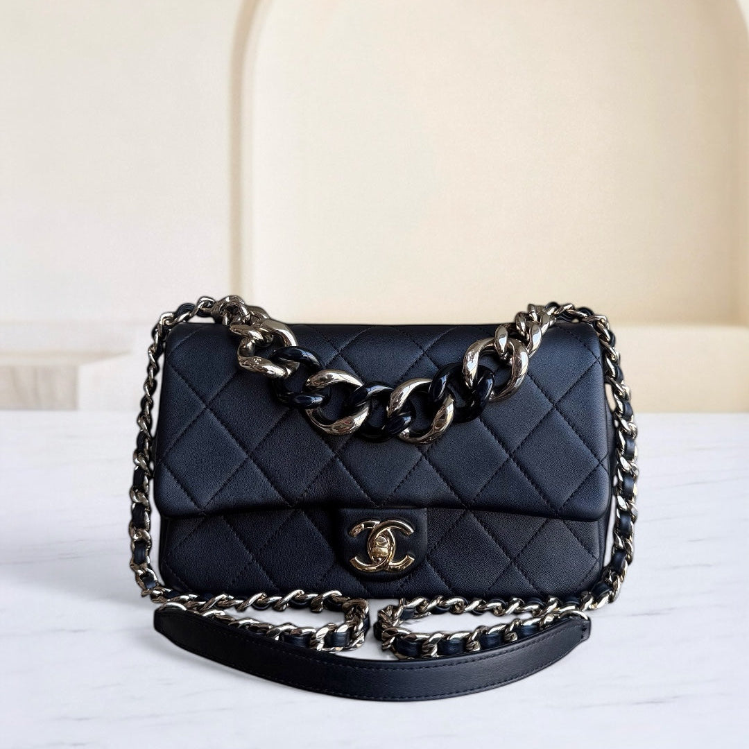 Chanel 2020 Elegant Resin Chain Seasonal Flap - Quilted Lambskin Black GHW No 29