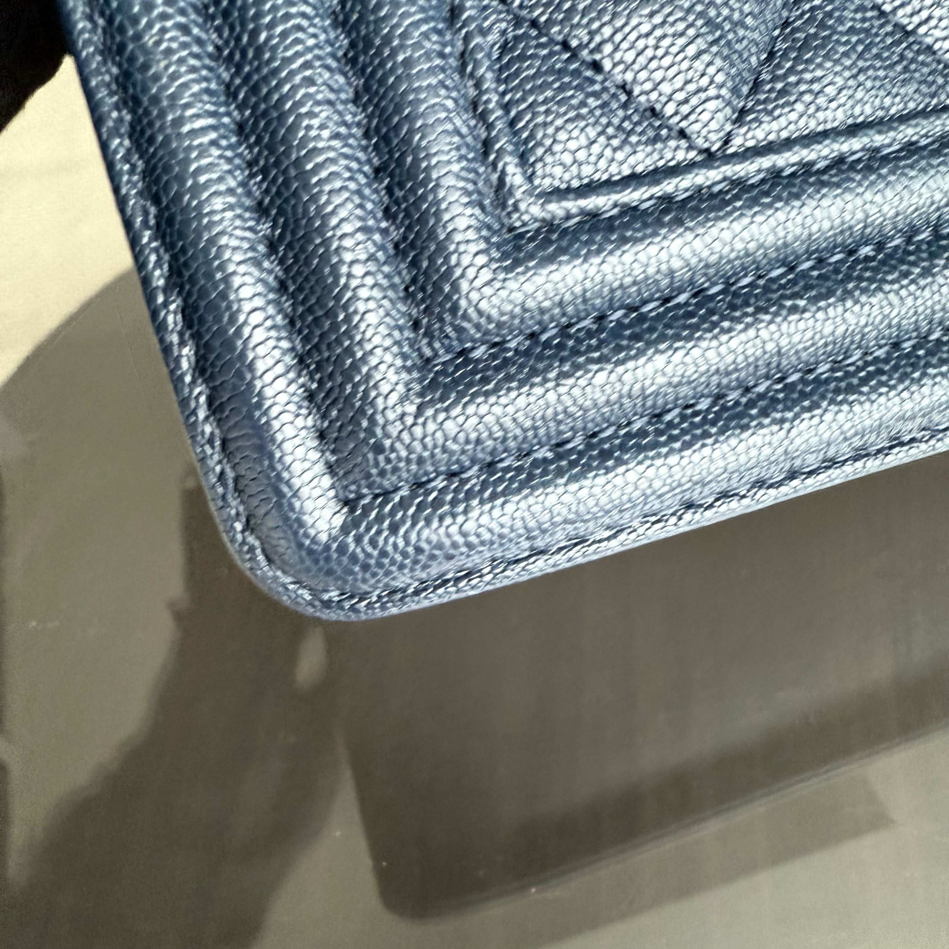 Chanel Boy Medium - Caviar 25CM Quilted Dark Blue Gold Hardware Series 27