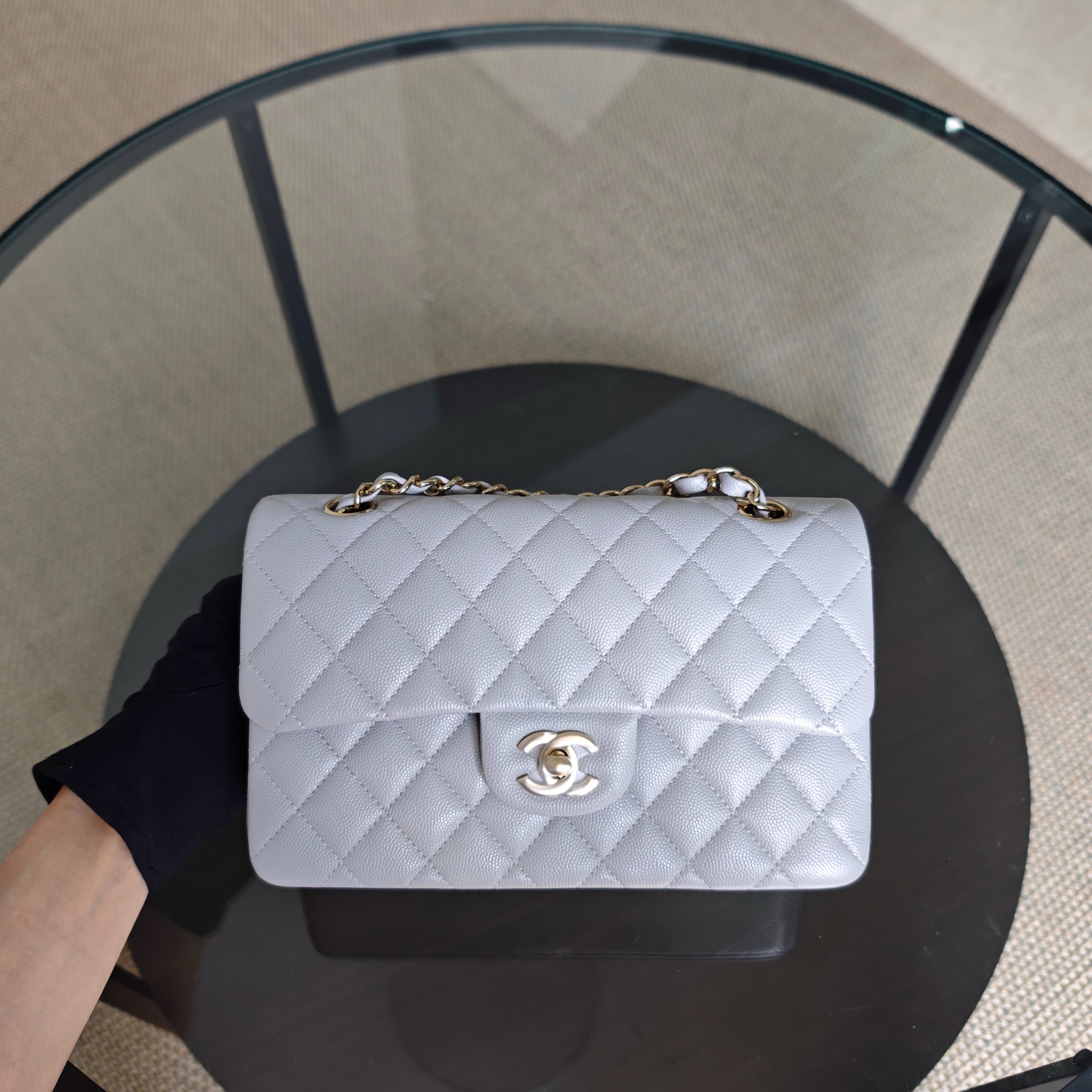 Chanel Classic Flap Small - Caviar 23CM Quilted Gray Grey Light Gold Hardware Microchip