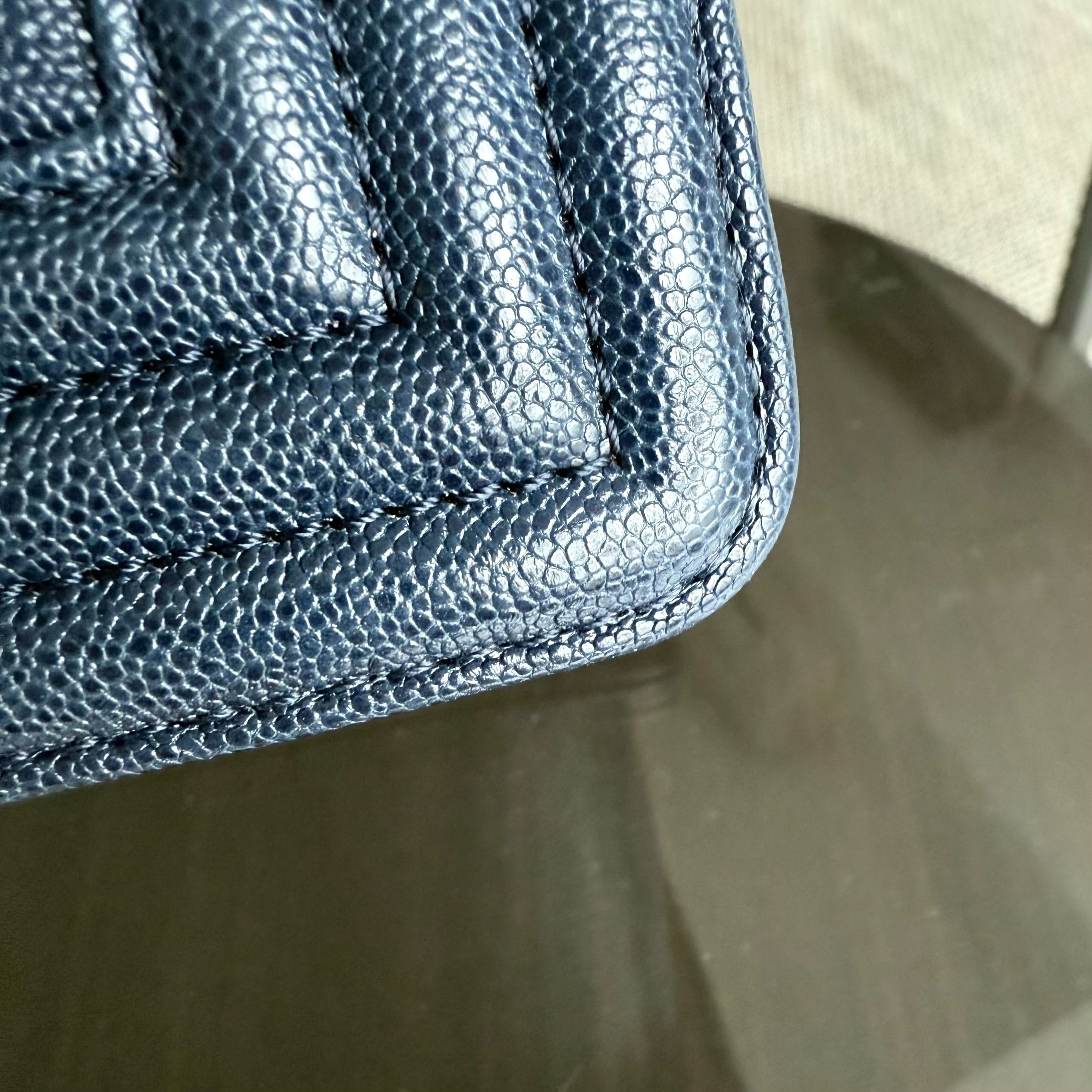 Chanel Boy Medium - Caviar 25CM Quilted Dark Blue Gold Hardware Series 27