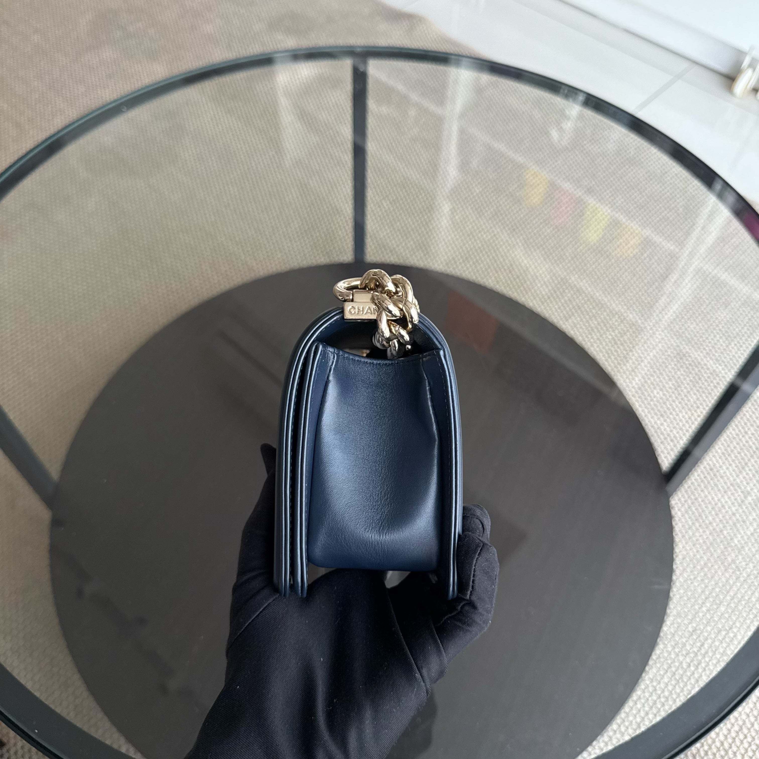 Chanel Boy Small - Calfskin 20CM Quilted Dark Blue Gold Hardware Series 25