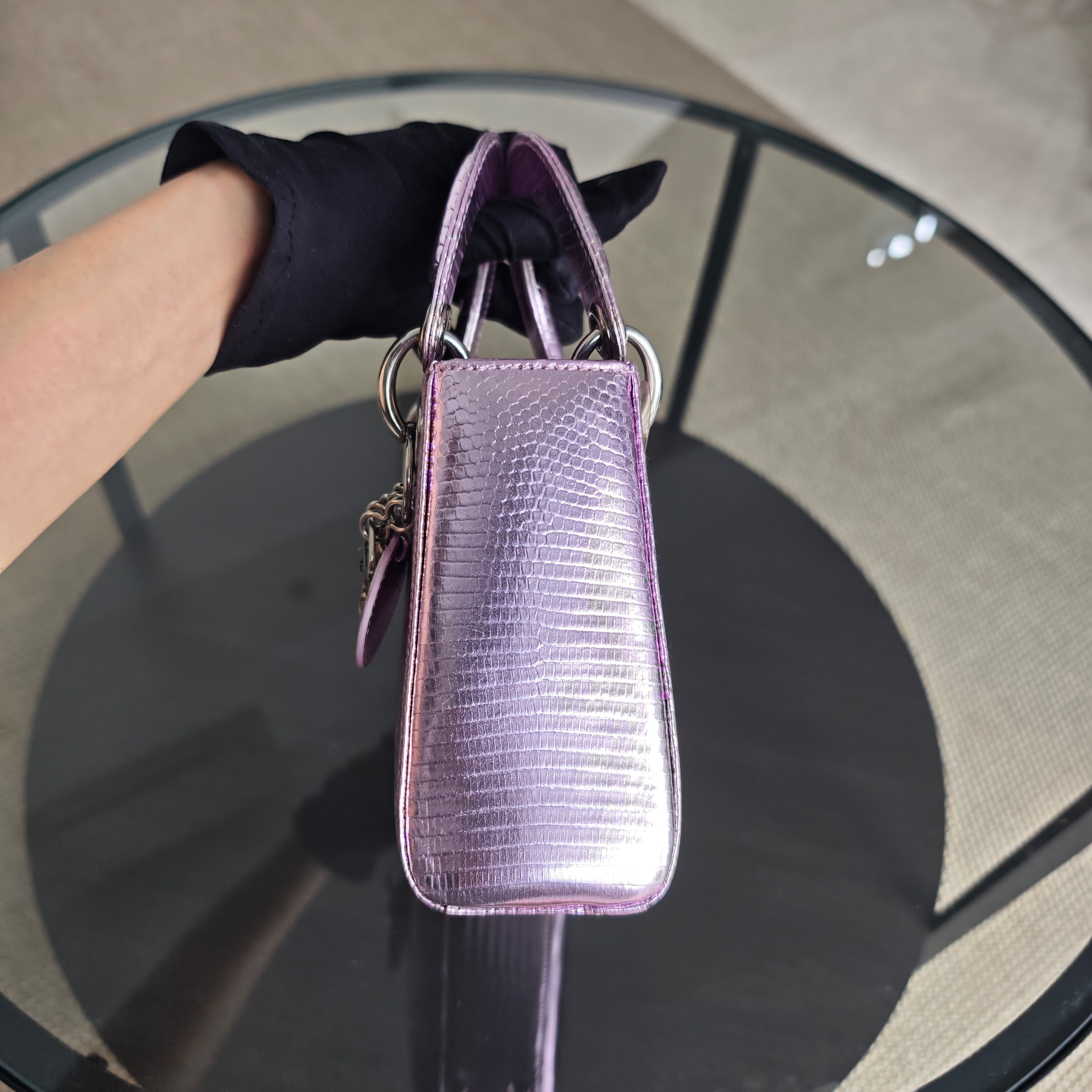 Dior Lady Mini - Exotic Lizard Light Purple Silver Hardware