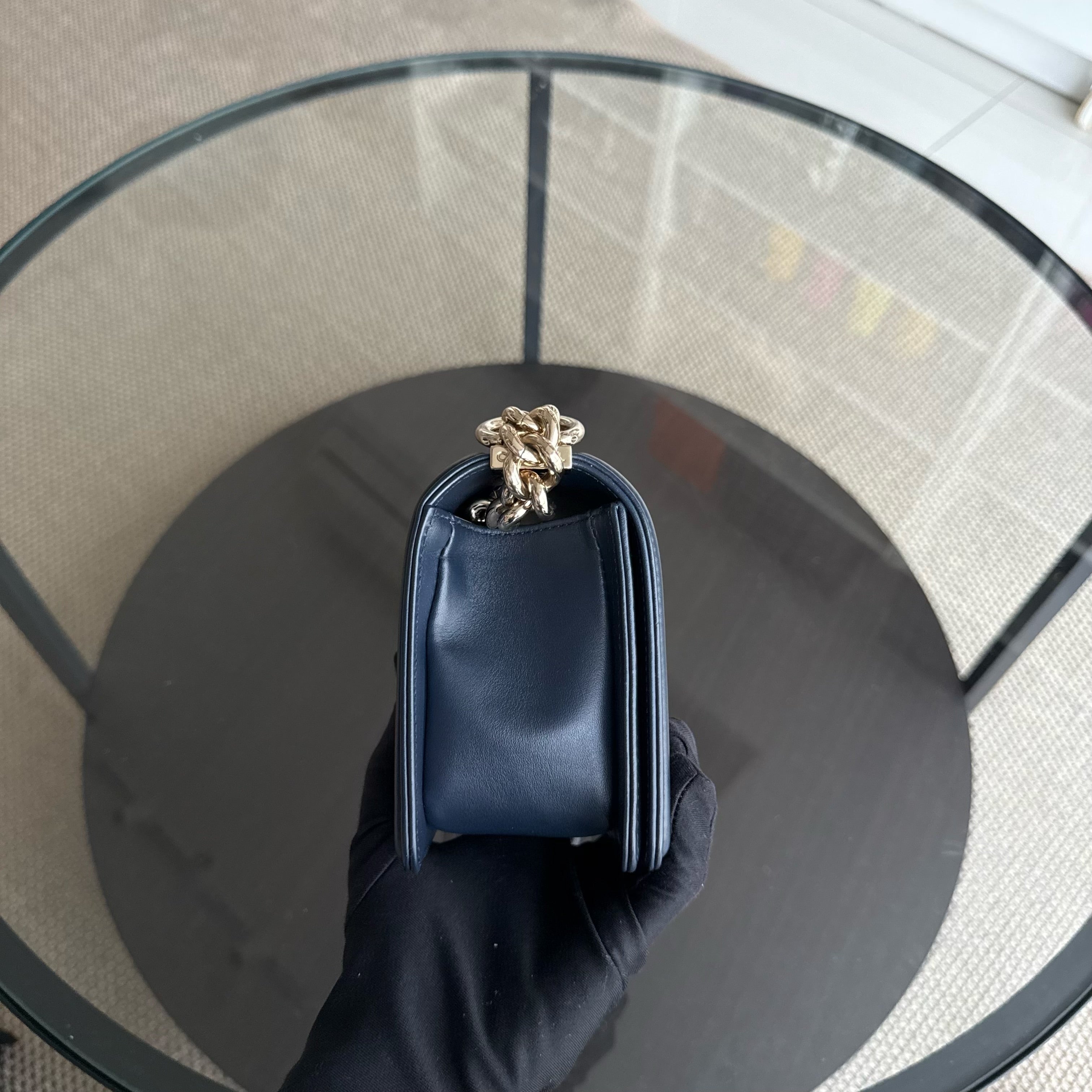 Chanel Boy Small - Calfskin 20CM Quilted Dark Blue Gold Hardware Series 25