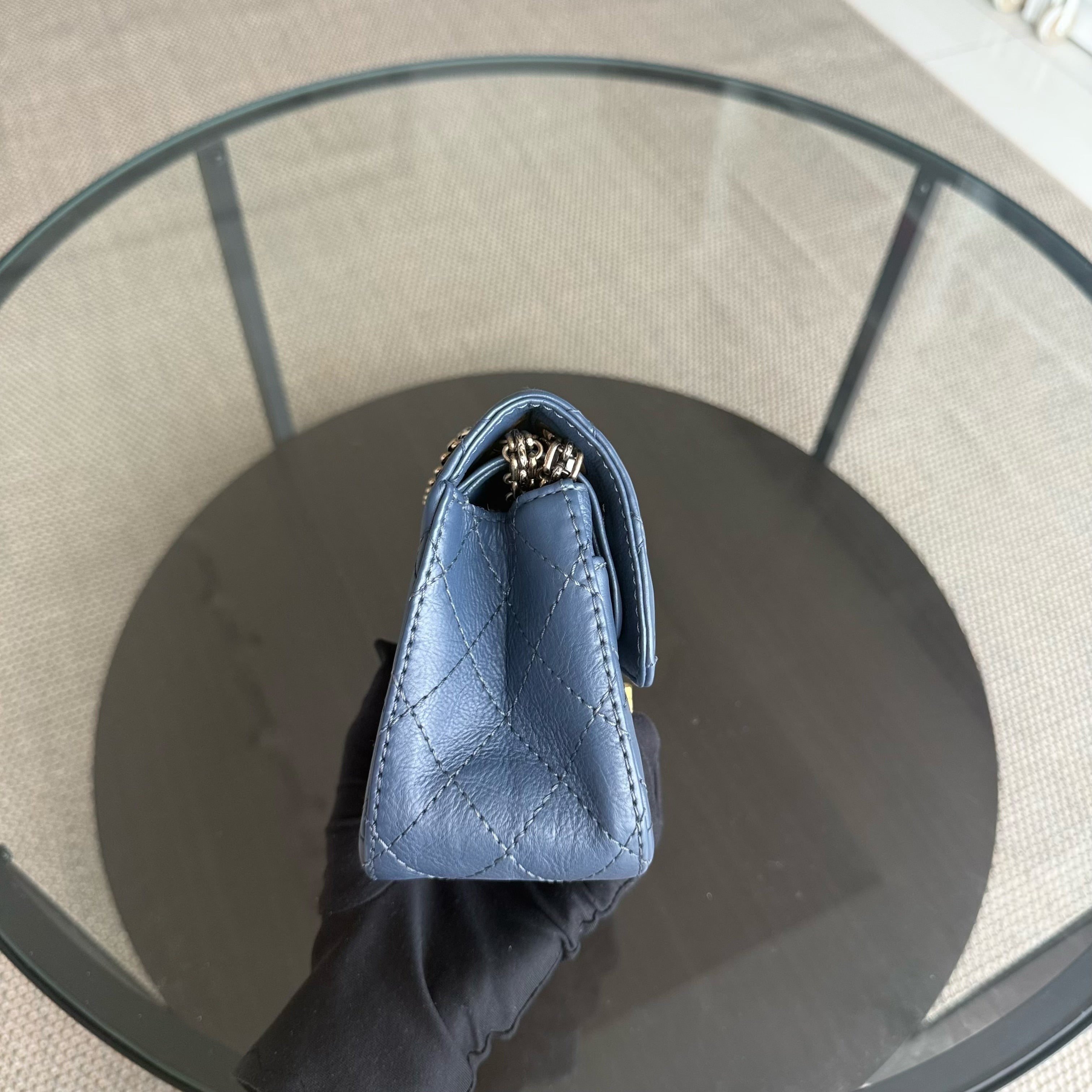 Chanel 2.55 Reissue Mini - 20CM Quilted Caviar Aged Grained Calfskin Blue Gold Hardware Series 23
