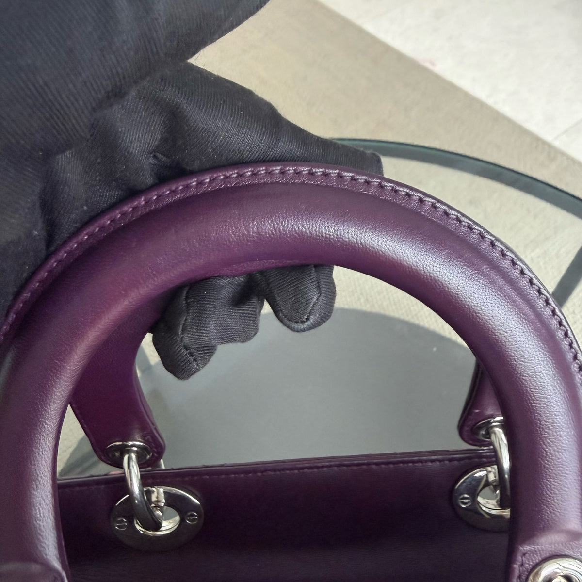 Dior Lady Large - Cannage Lambskin Dark Purple Silver Hardware