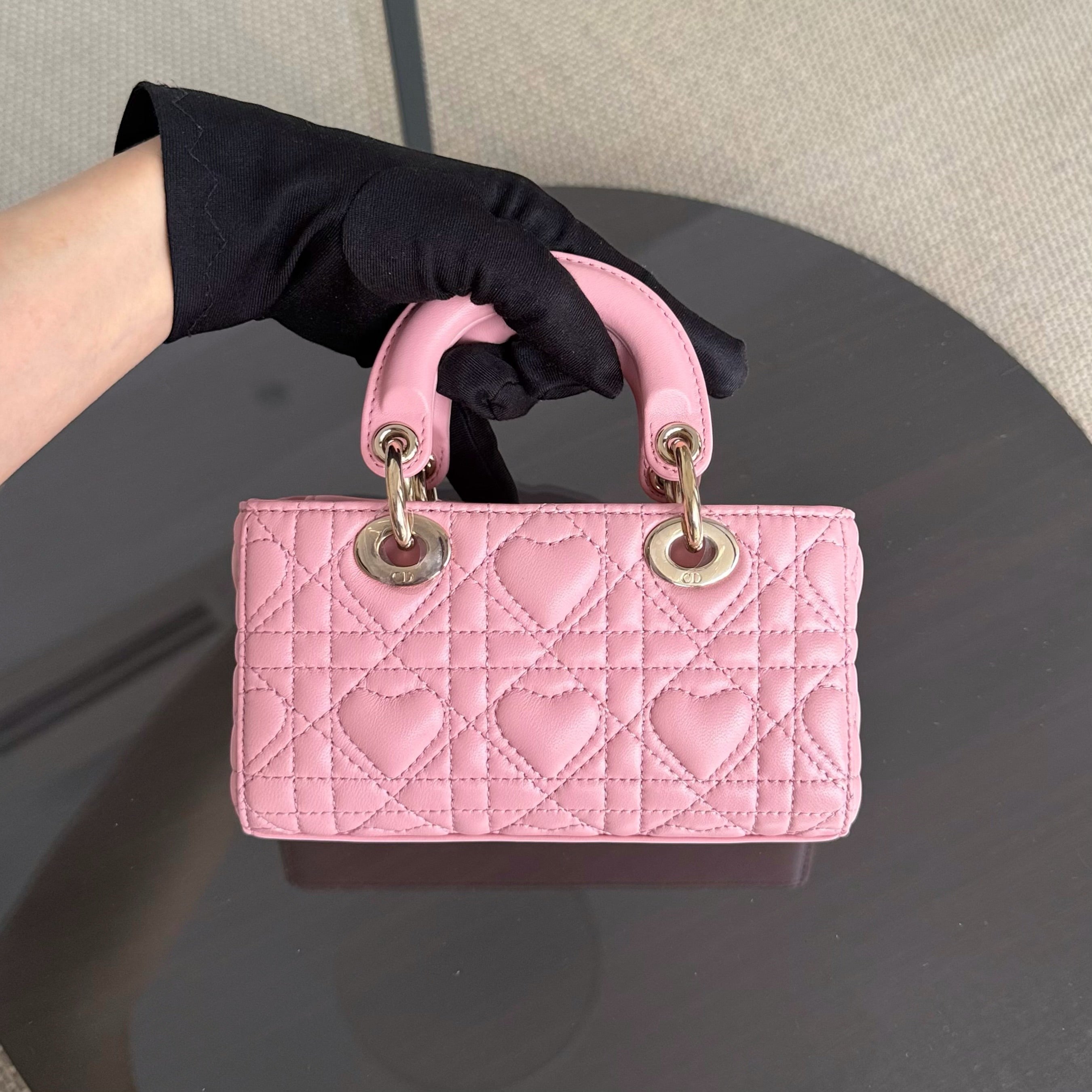 Dior D-Joy Mini - 17CM Lambskin Pink Gold Hardware