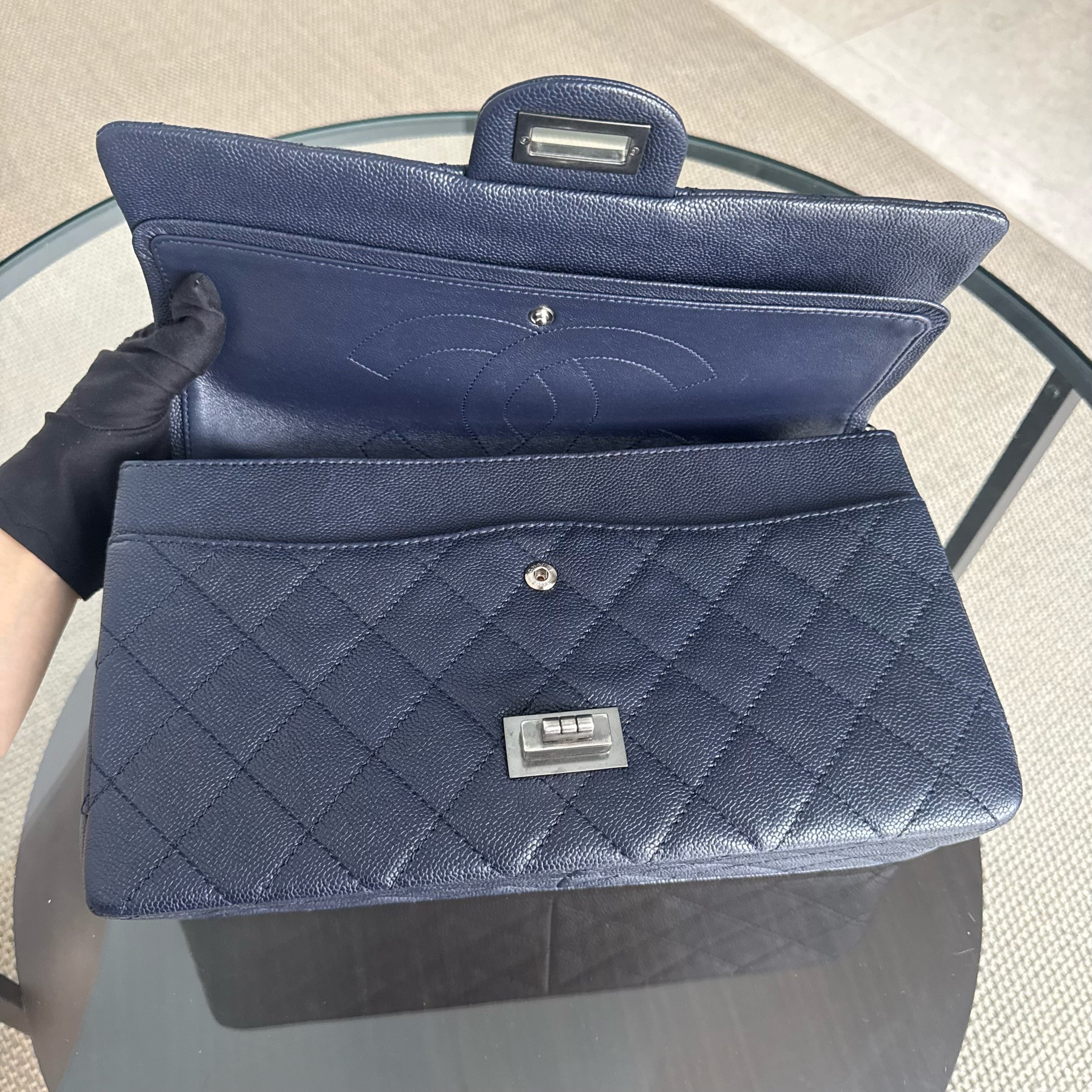 Chanel 2.55 Reissue 227 - Caviar Quilted Dark Blue Ruthenium Silver Hardware Series 14