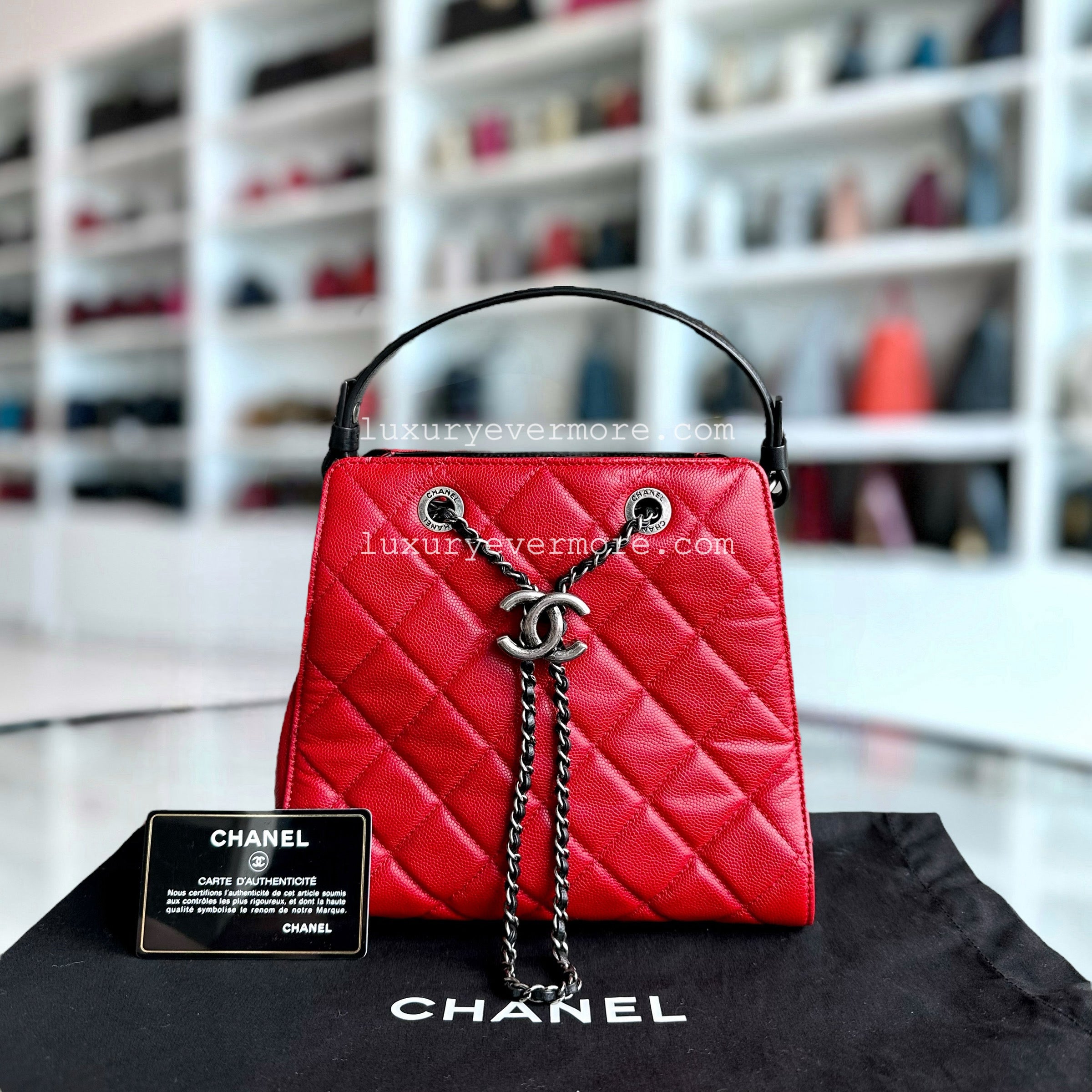 Chanel CC Bucket - Caviar Quilted Calfskin Red RSHW No 22