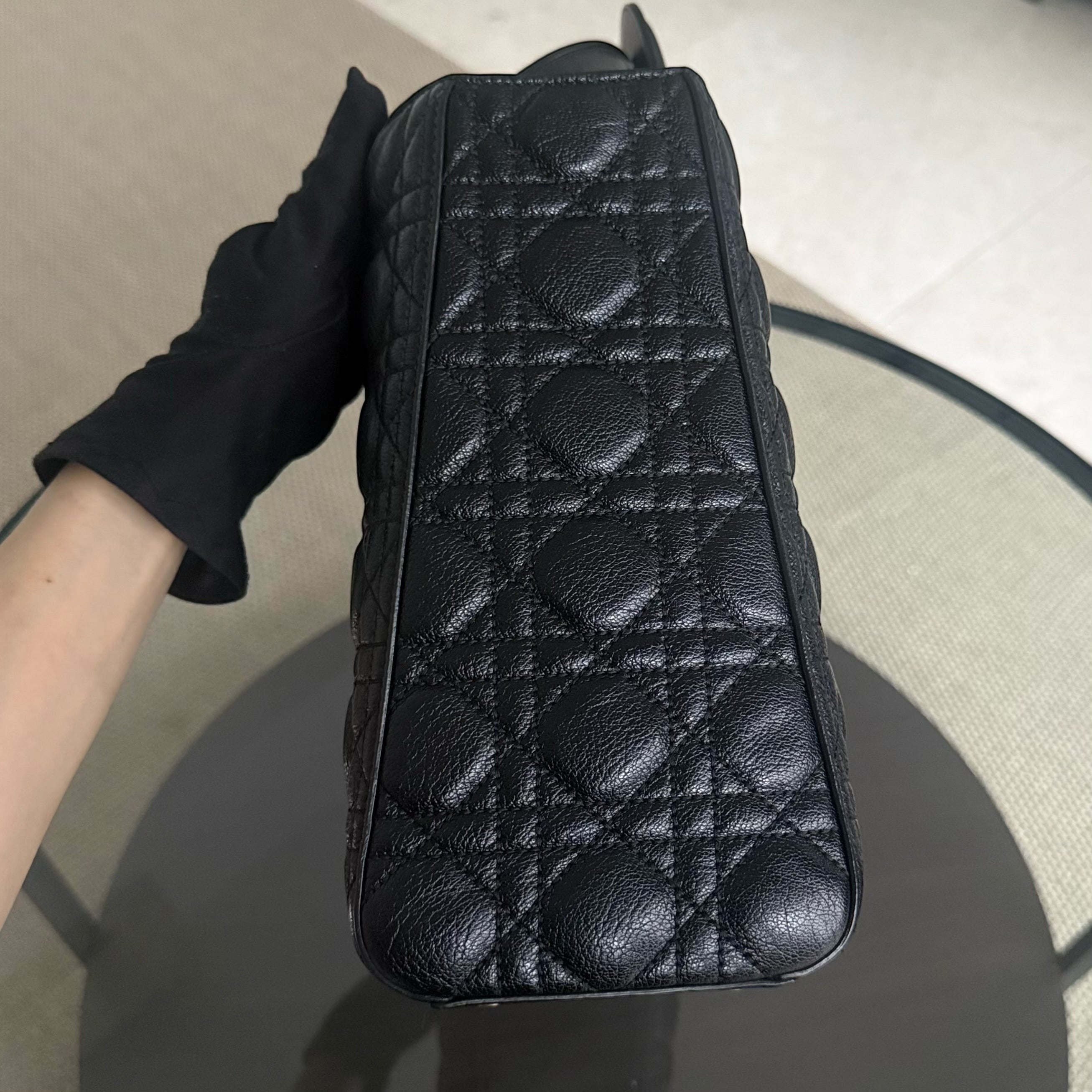 Dior Lady Large Flap - Calfskin Cannage Black Gold Hardware