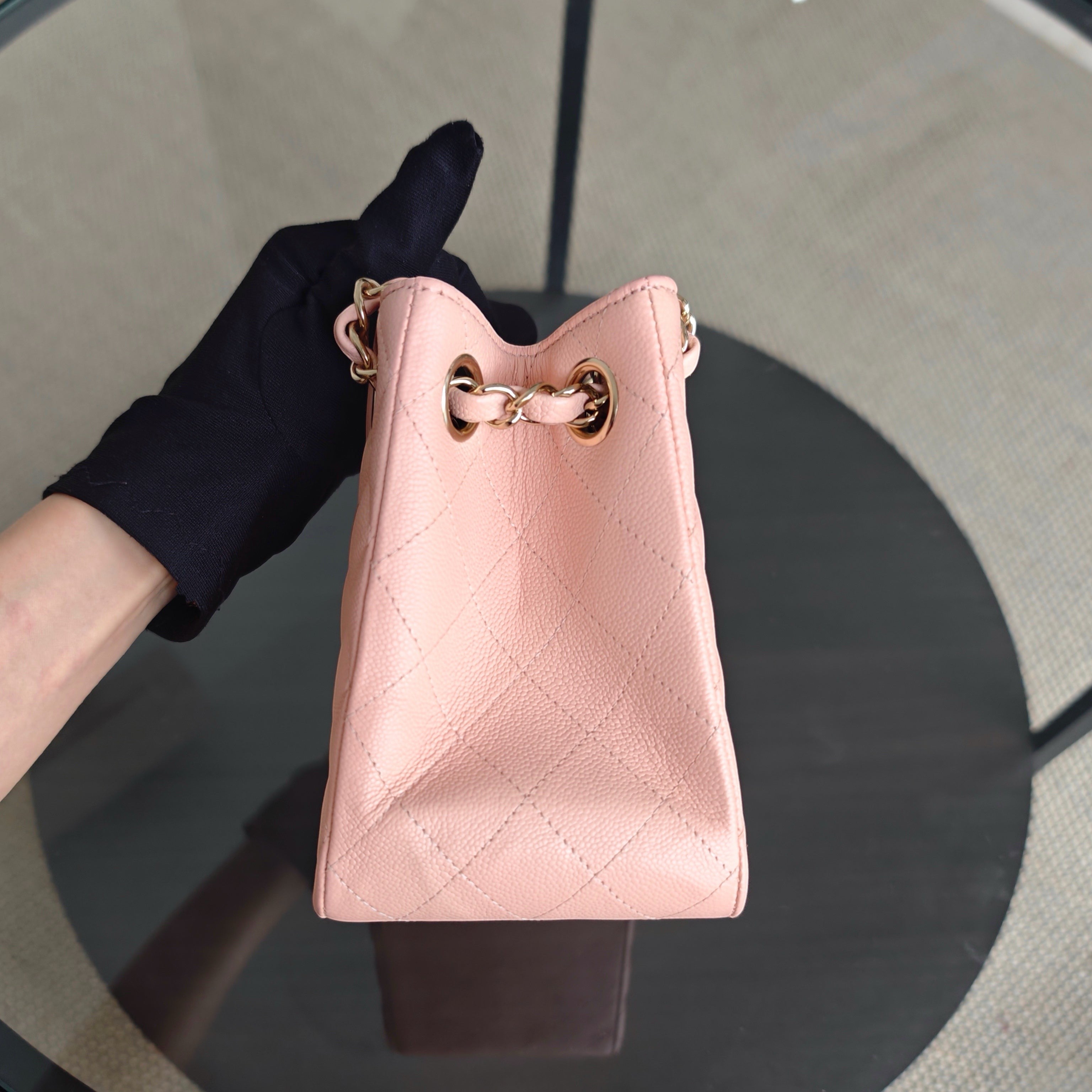 Chanel Bucket Bag - 16CM in the Light Pink Caviar LGHW Microchip