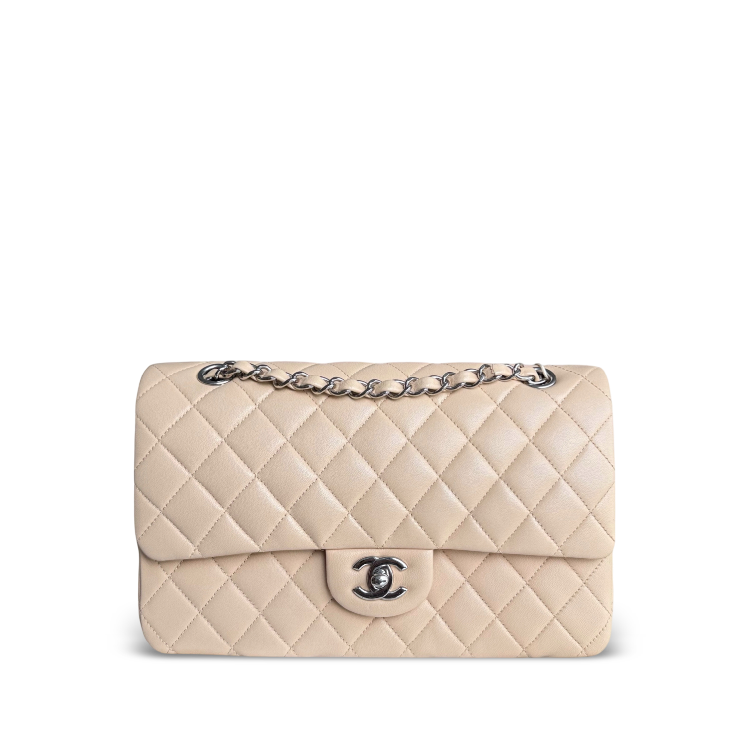 Chanel Classic Flap Medium - 25CM Quilted Lambskin Beige Silver Hardware Series 15